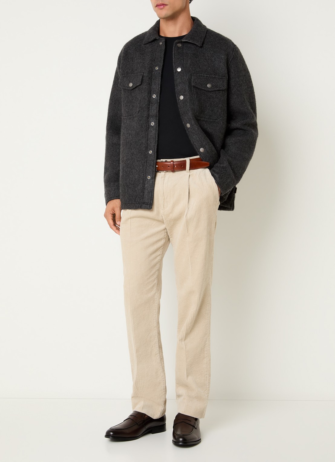 Gant Regular fit overshirt in wolblend met klepzakken - voorkant 4 antraciet