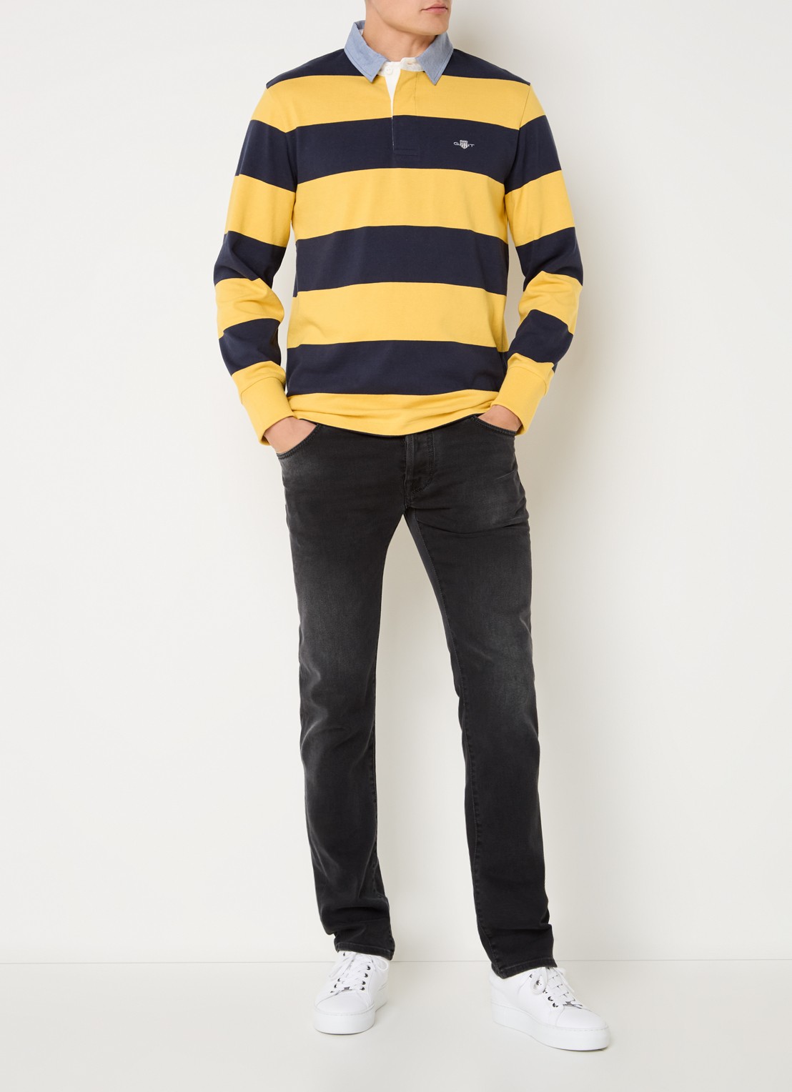 Gant Regular fit polo met streepprint en logo - voorkant 2 geel