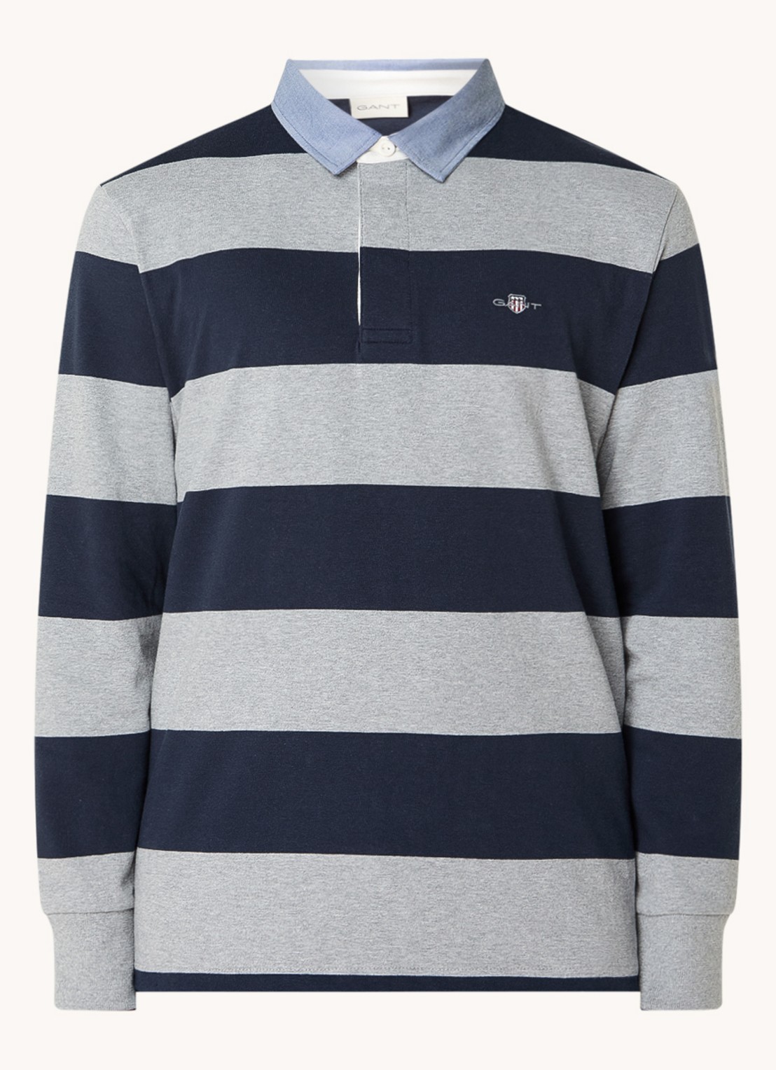 Gant Regular fit polo met streepprint en logo - voorkant 2 grijsmele