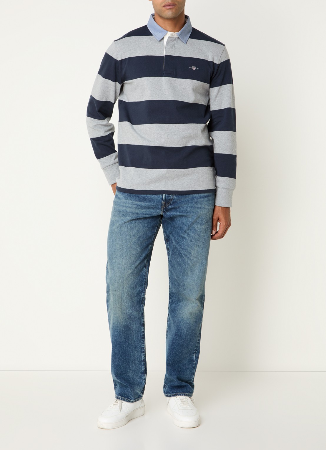 Gant Regular fit polo met streepprint en logo - voorkant 3 grijsmele