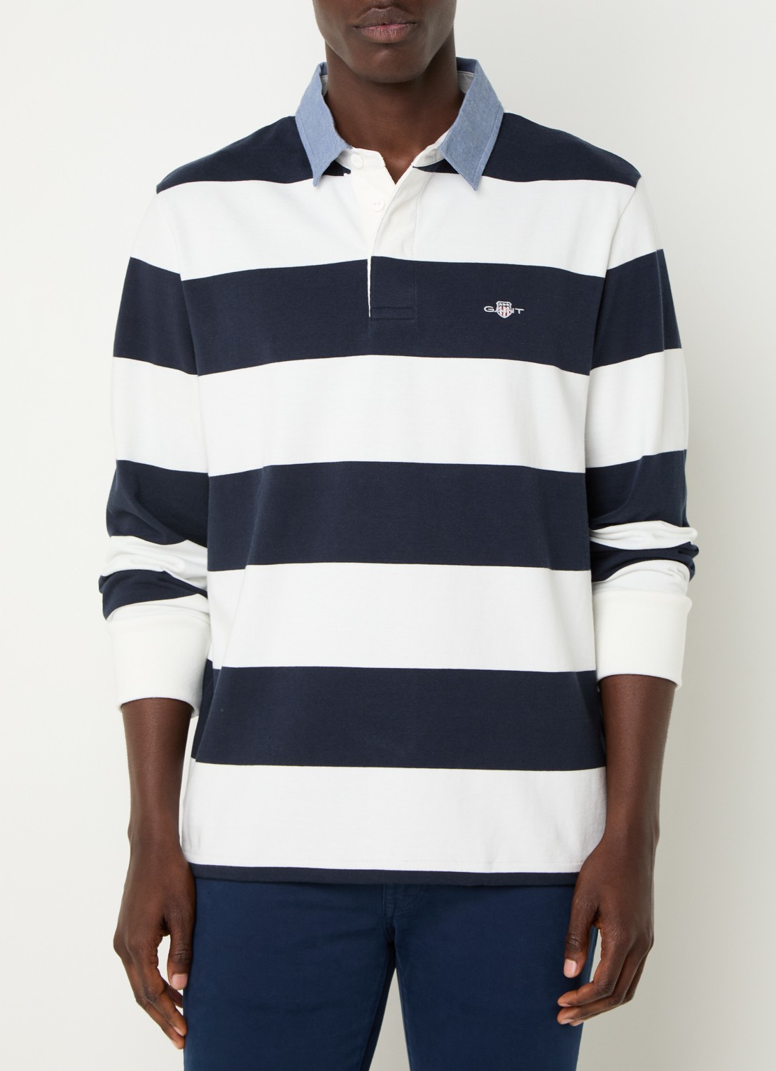 Gant Regular fit polo met streepprint en logo - detail 4 donkerblauw
