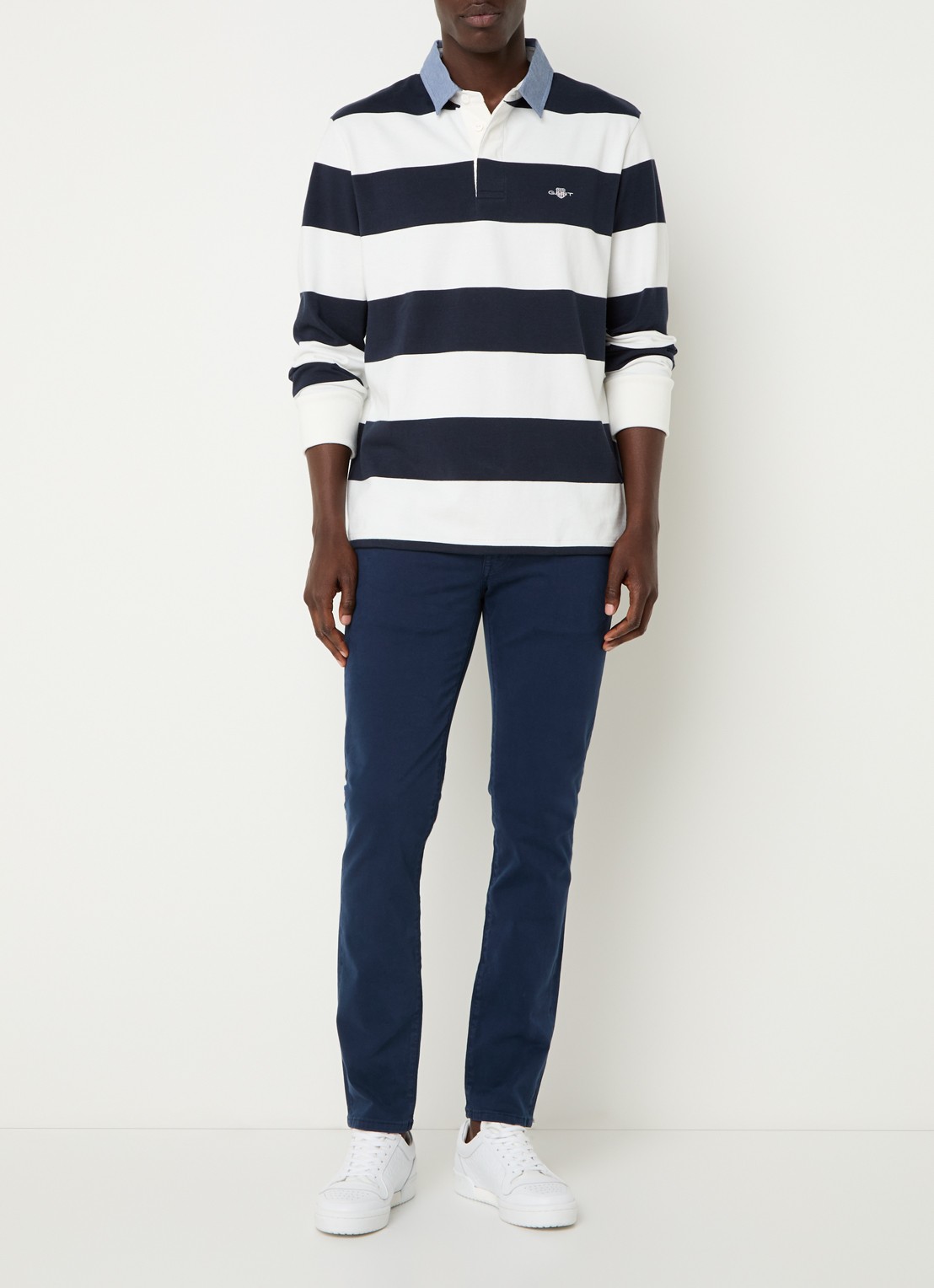 Gant Regular fit polo met streepprint en logo - voorkant 2 donkerblauw