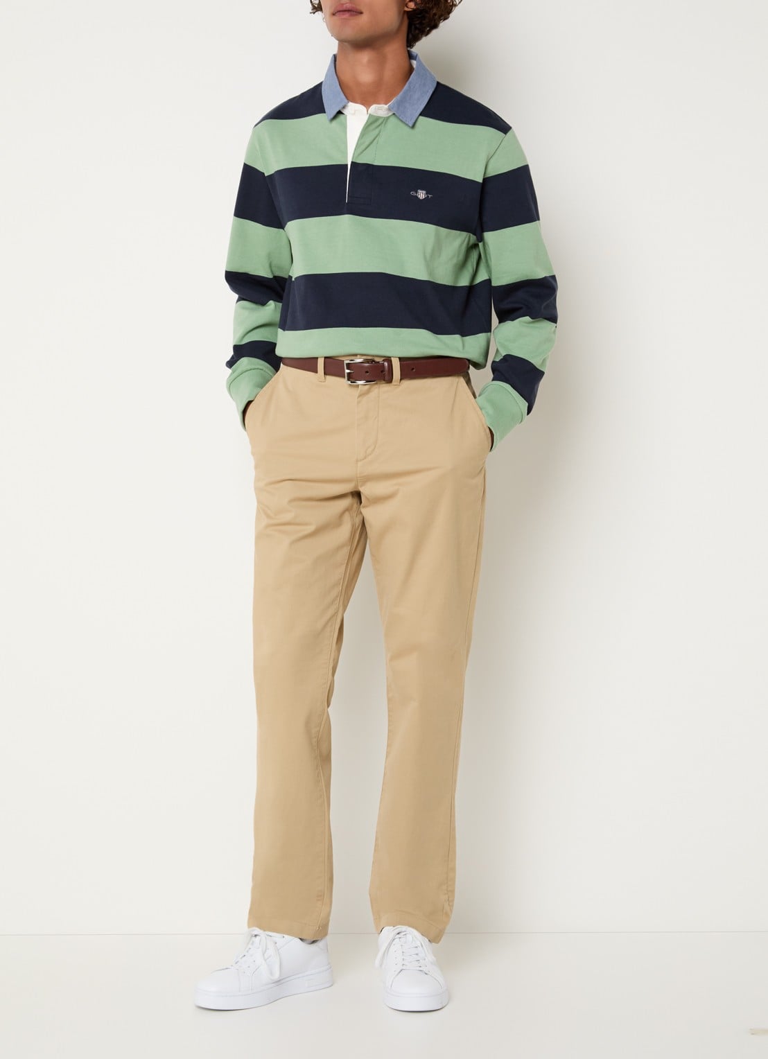 Gant Regular fit polo met streepprint en logo - voorkant 2 lichtgroen