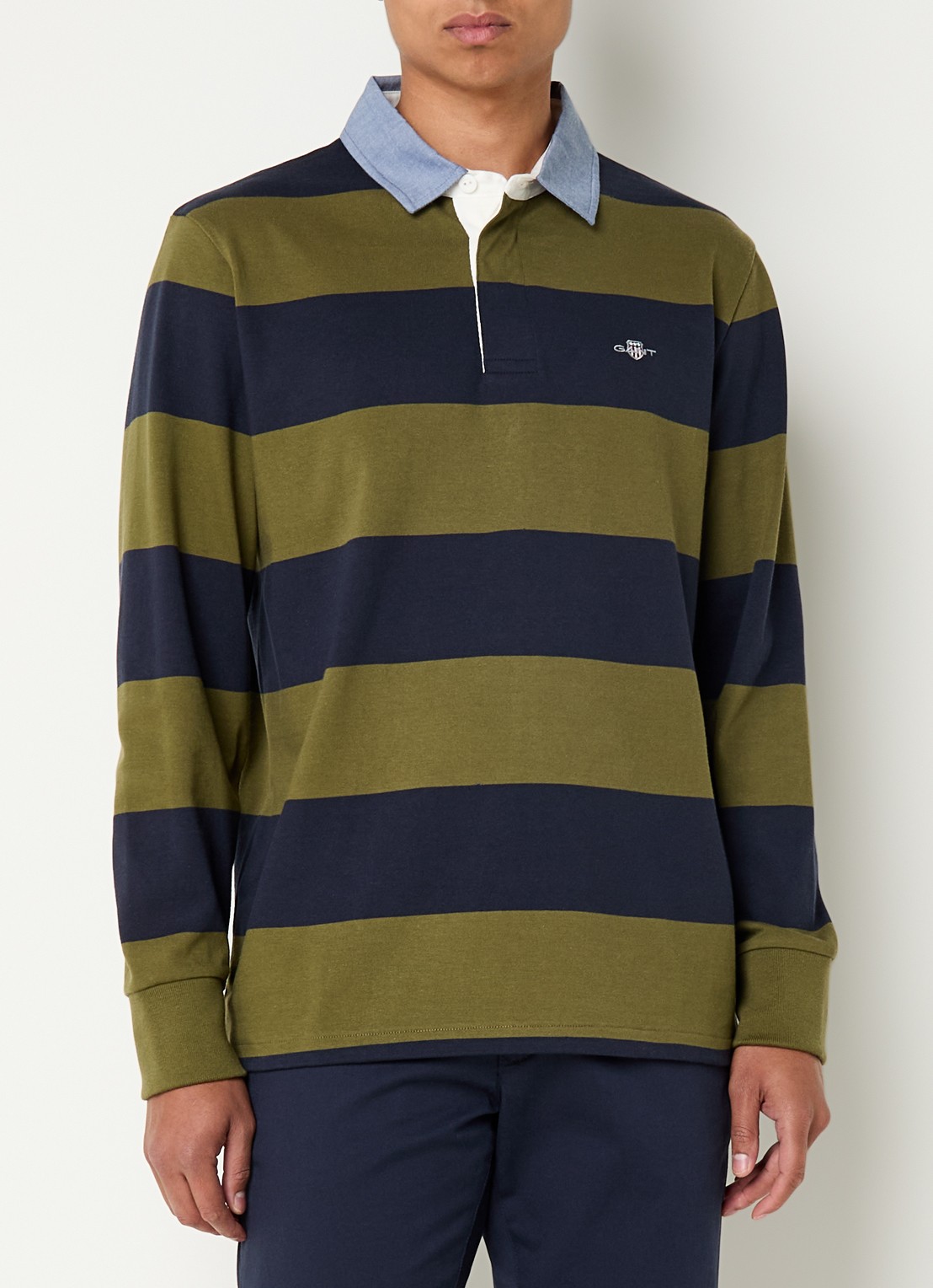 Gant Regular fit polo met streepprint en logo - detail 4 mosgroen