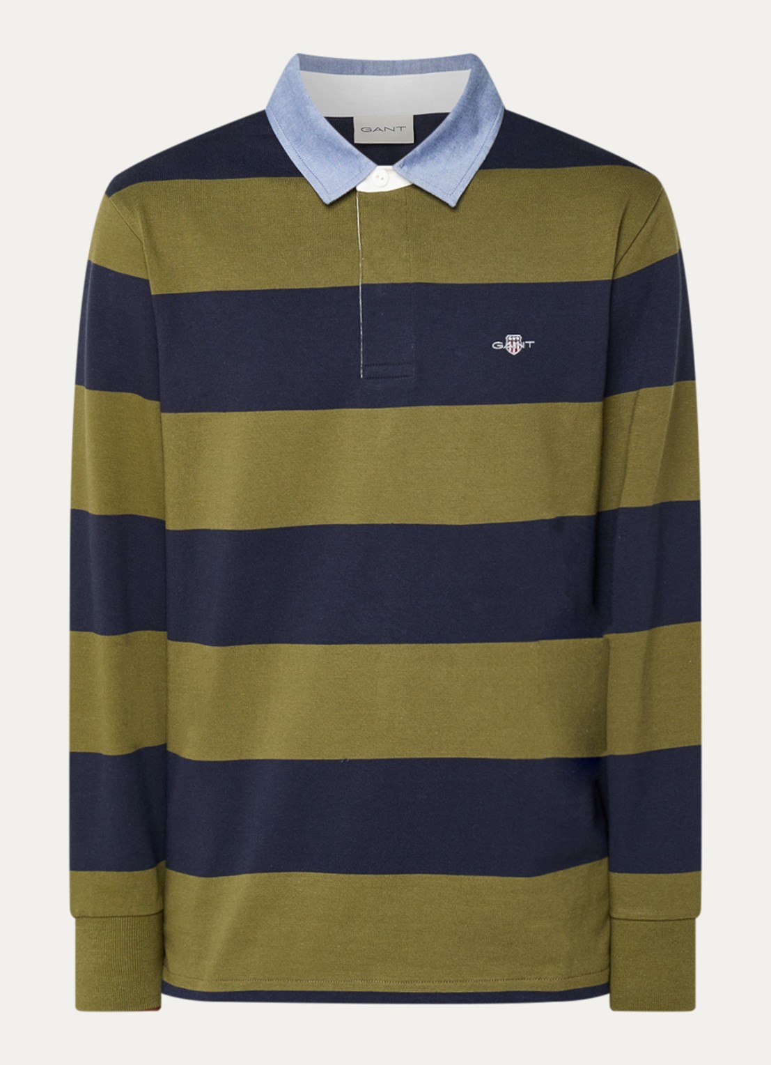 Gant Regular fit polo met streepprint en logo - voorkant mosgroen