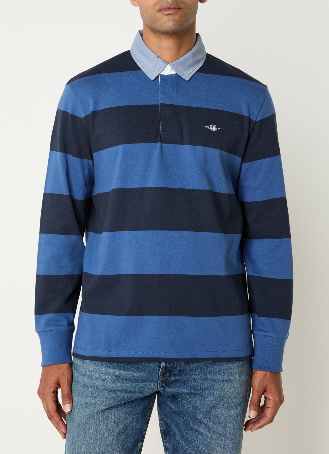 Gant Regular fit polo met streepprint en logo - detail 4 blauw