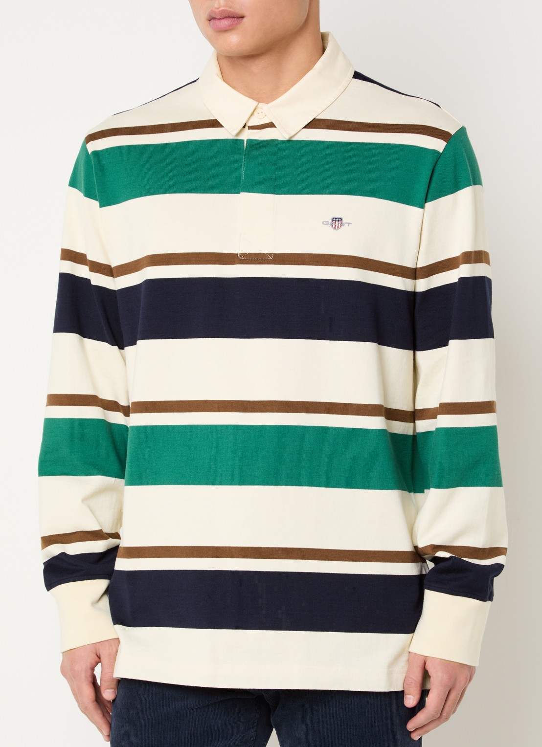 Gant Regular fit polo met streepprint en logo - detail gebroken wit