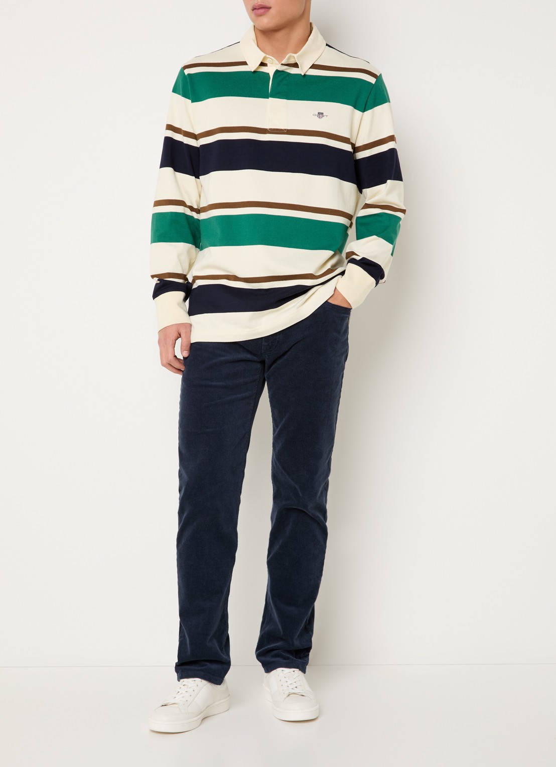 Gant Regular fit polo met streepprint en logo - voorkant 4 gebroken wit