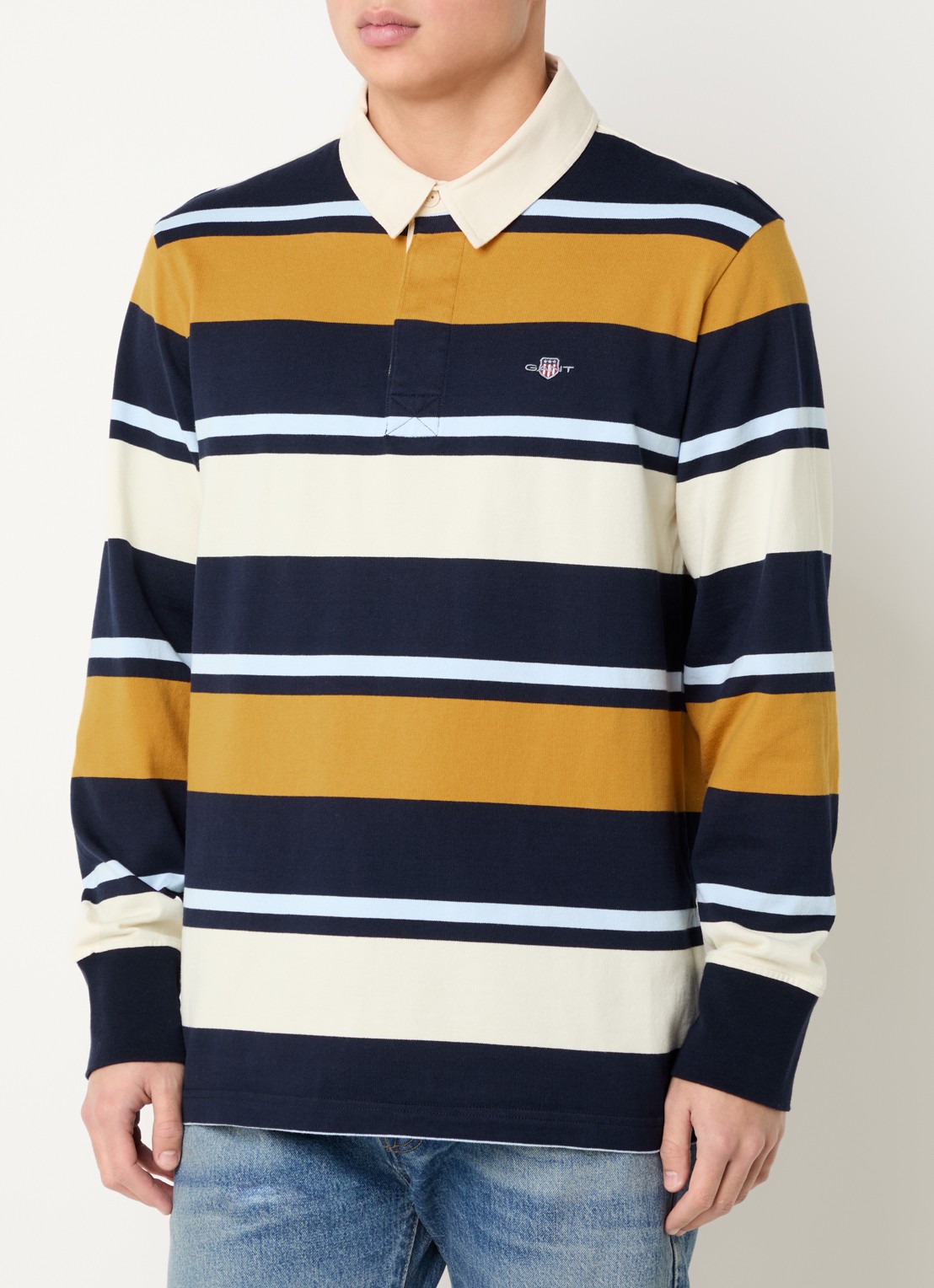 Gant Regular fit polo met streepprint en logo - detail 4 blauw