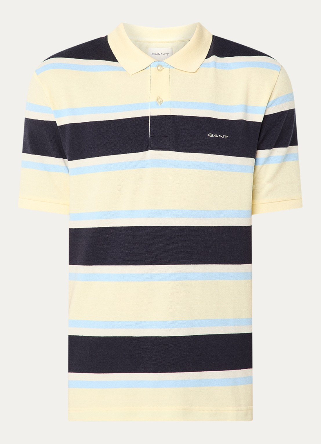 Gant Regular fit polo met streepprint en logoborduring - voorkant 3 vanillegeel