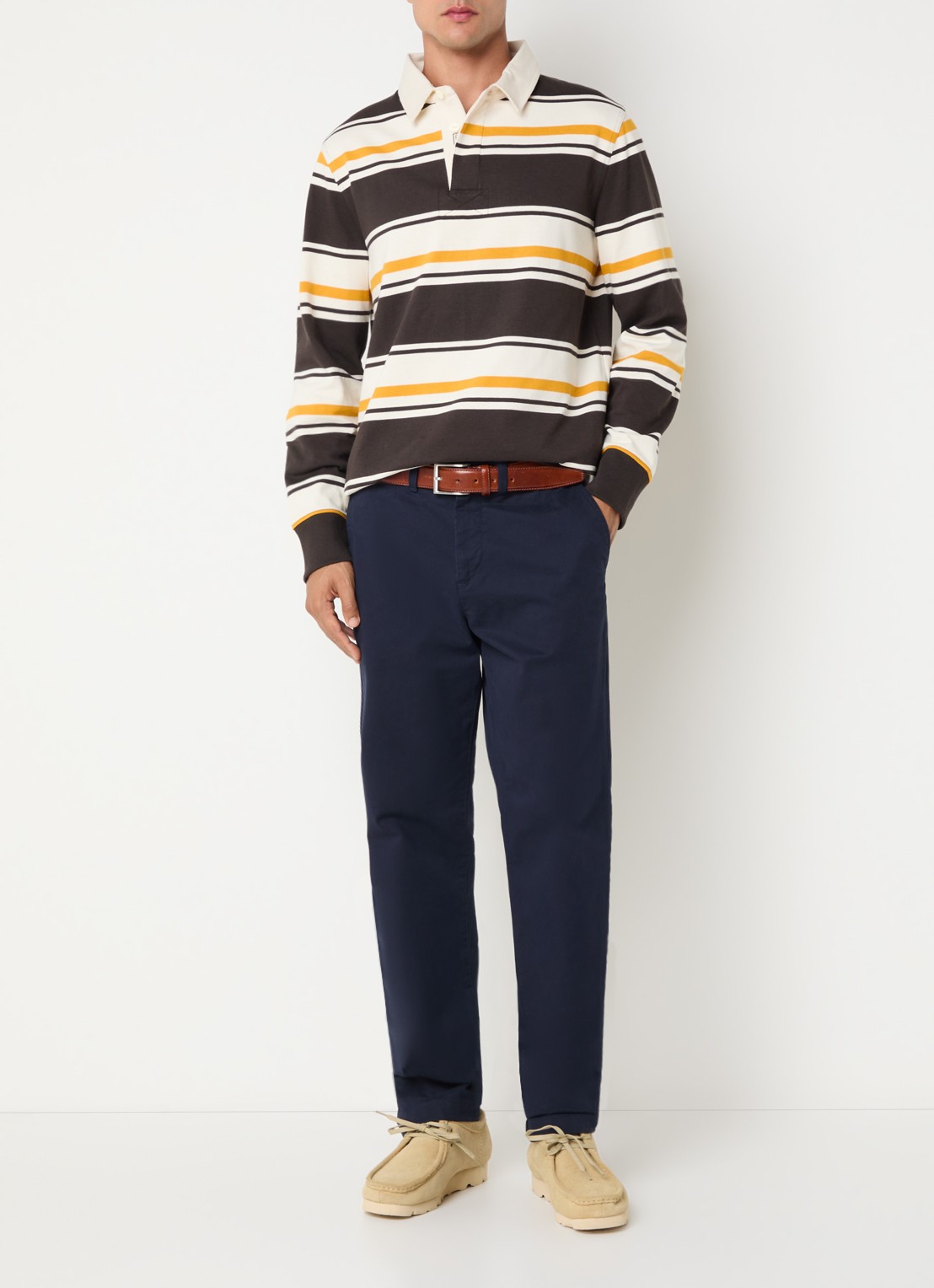 Gant Regular fit polo met streepprint - voorkant 2 bruin