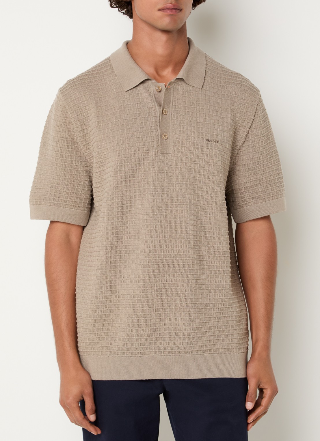 Gant Regular fit polo met structuur - detail donkerbeige