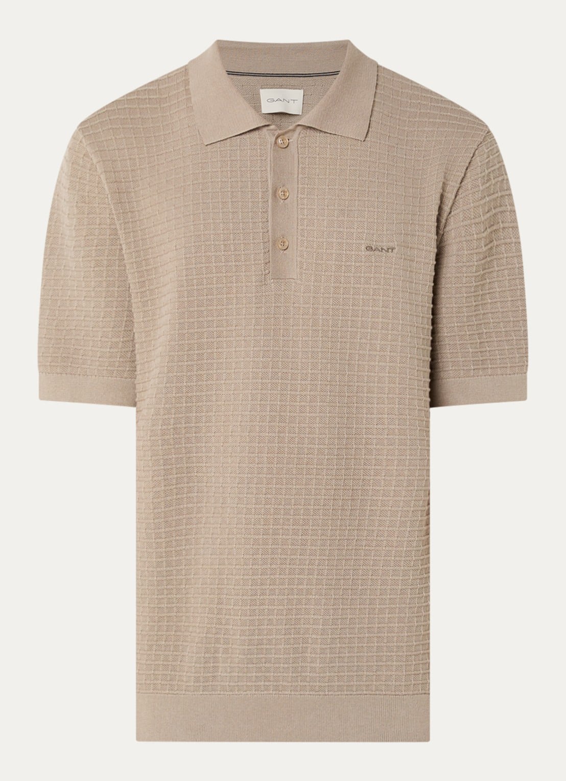 Gant Regular fit polo met structuur - voorkant 3 donkerbeige