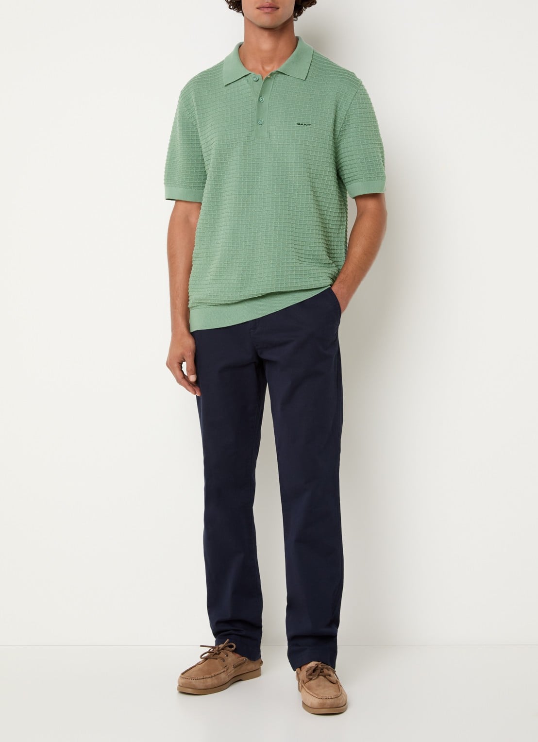 Gant Regular fit polo met structuur - voorkant 4 groen
