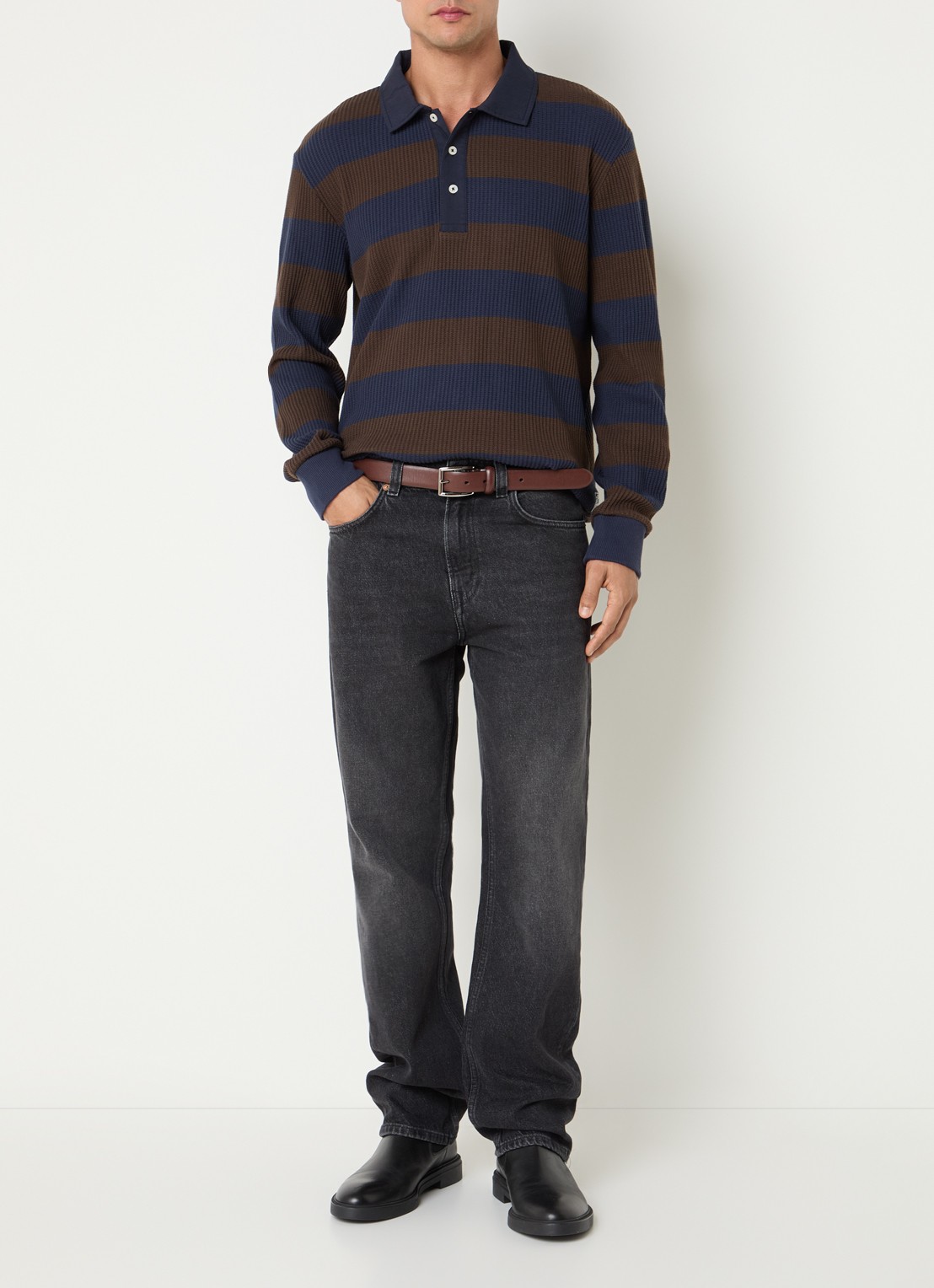 Gant Regular fit polo met structuur - voorkant 2 donkerblauw