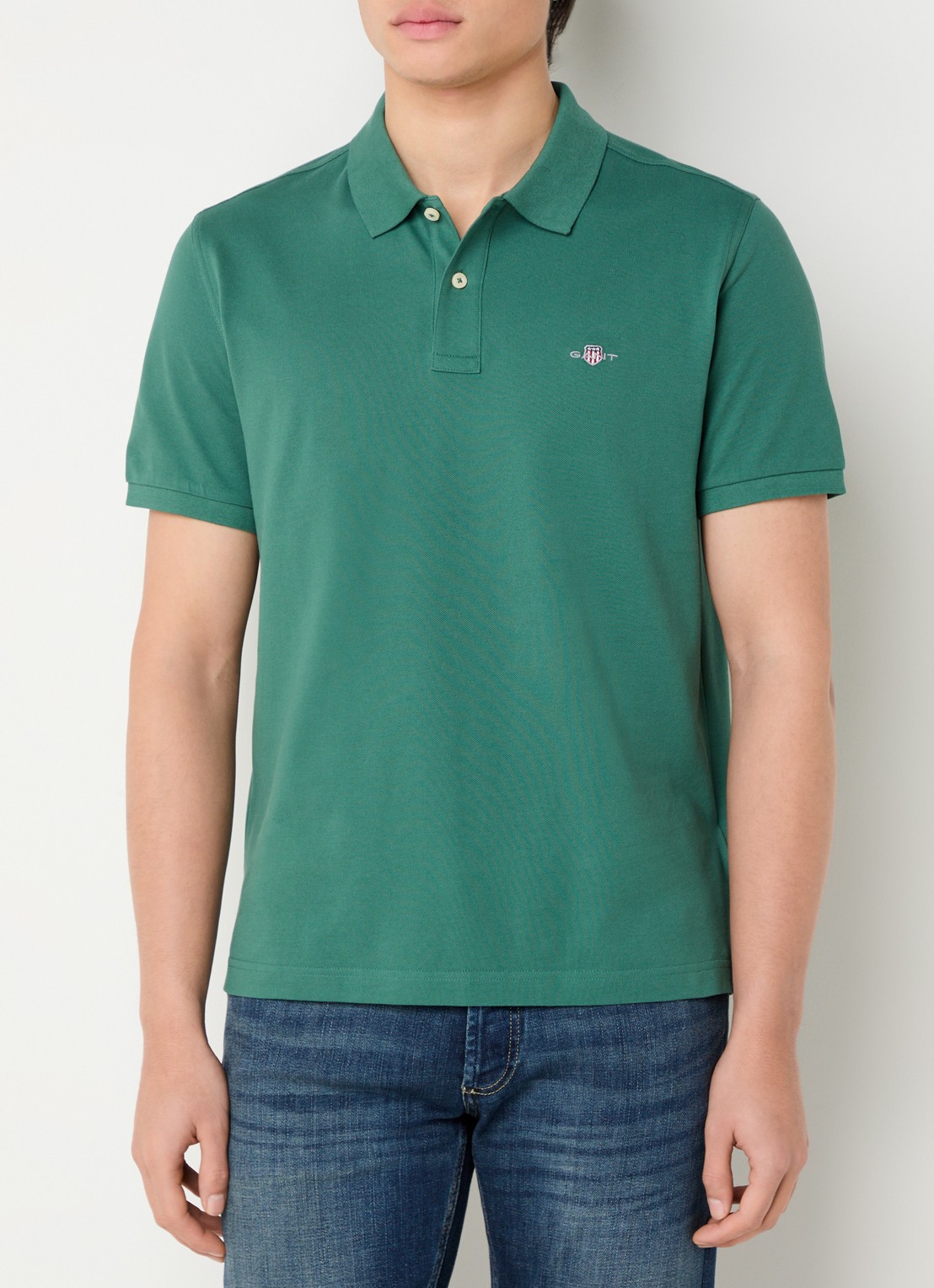 Gant Regular fit polo van piqué katoen met logo - detail 4 donkergroen