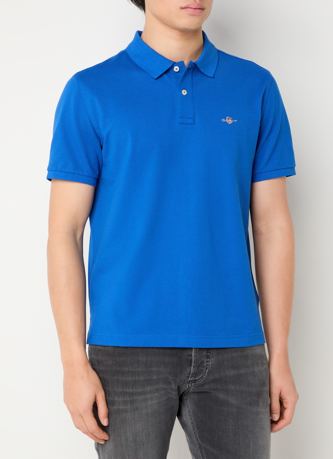 Gant Regular fit polo van piqué katoen met logo - detail 4 blauw
