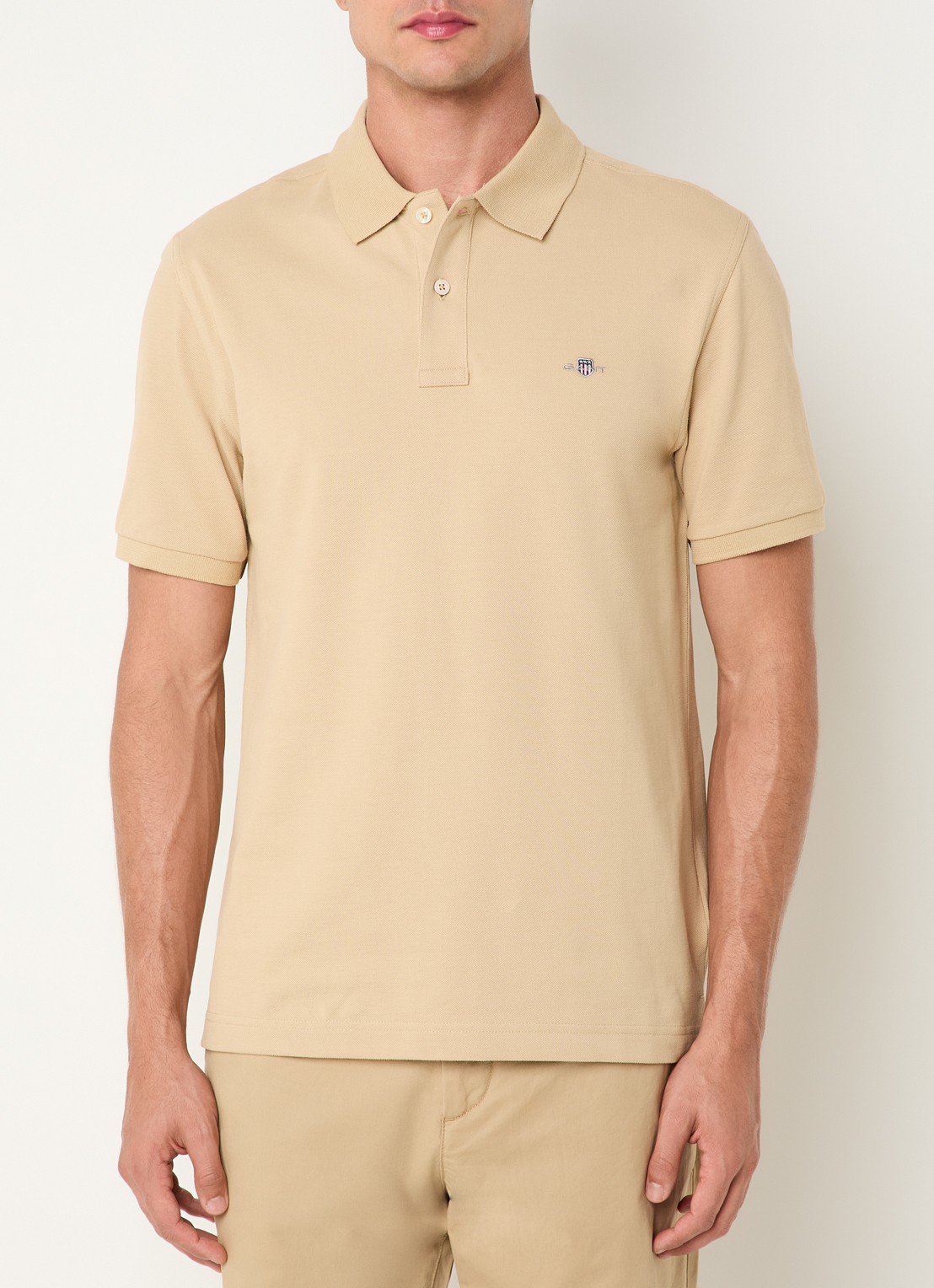 Gant Regular fit polo van piqué katoen met logo - detail beige