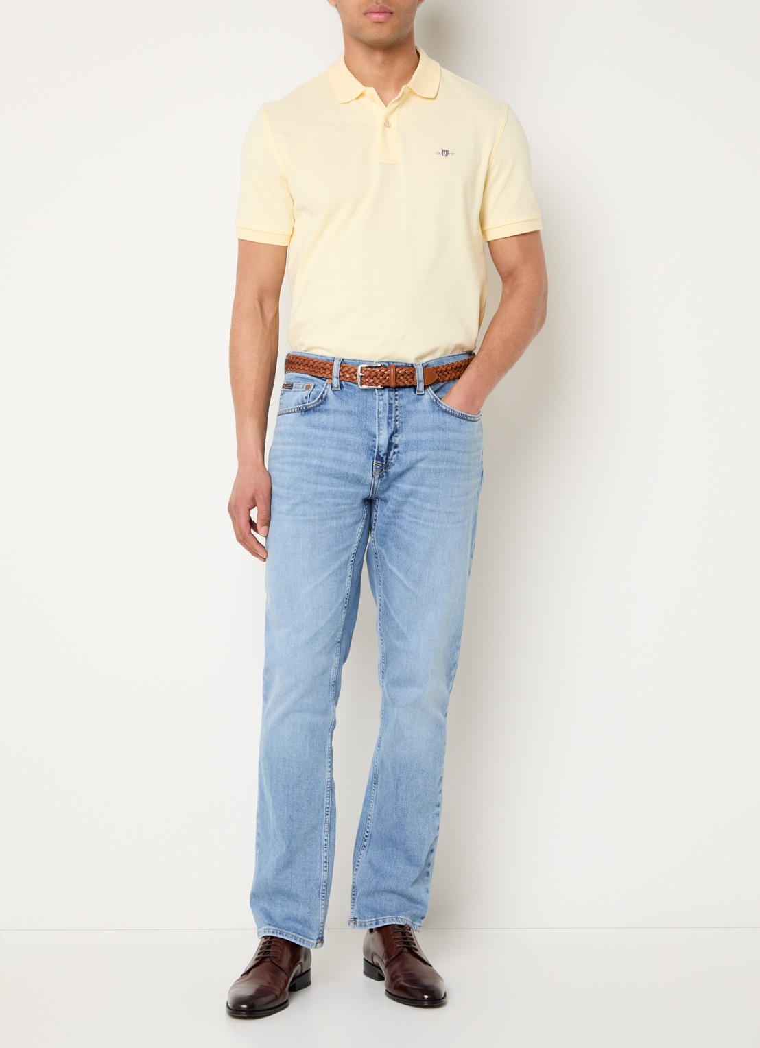 Gant Regular fit polo van piqué katoen met logo - voorkant 3 lichtgeel