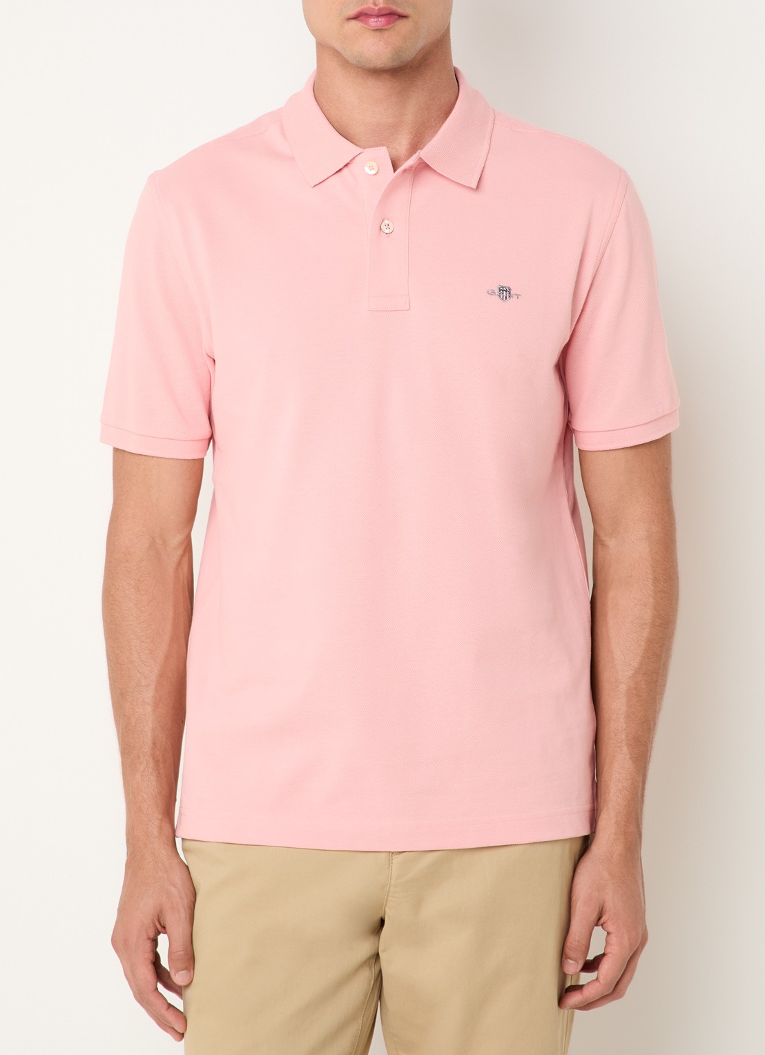 Gant Regular fit polo van piqué katoen met logo - detail 4 zalmroze
