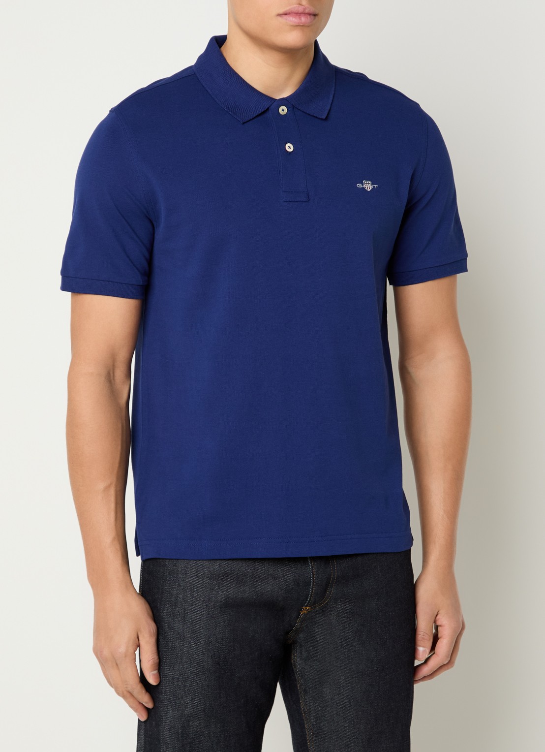 Gant Regular fit polo van piqué katoen met logo - detail 4 donkerblauw
