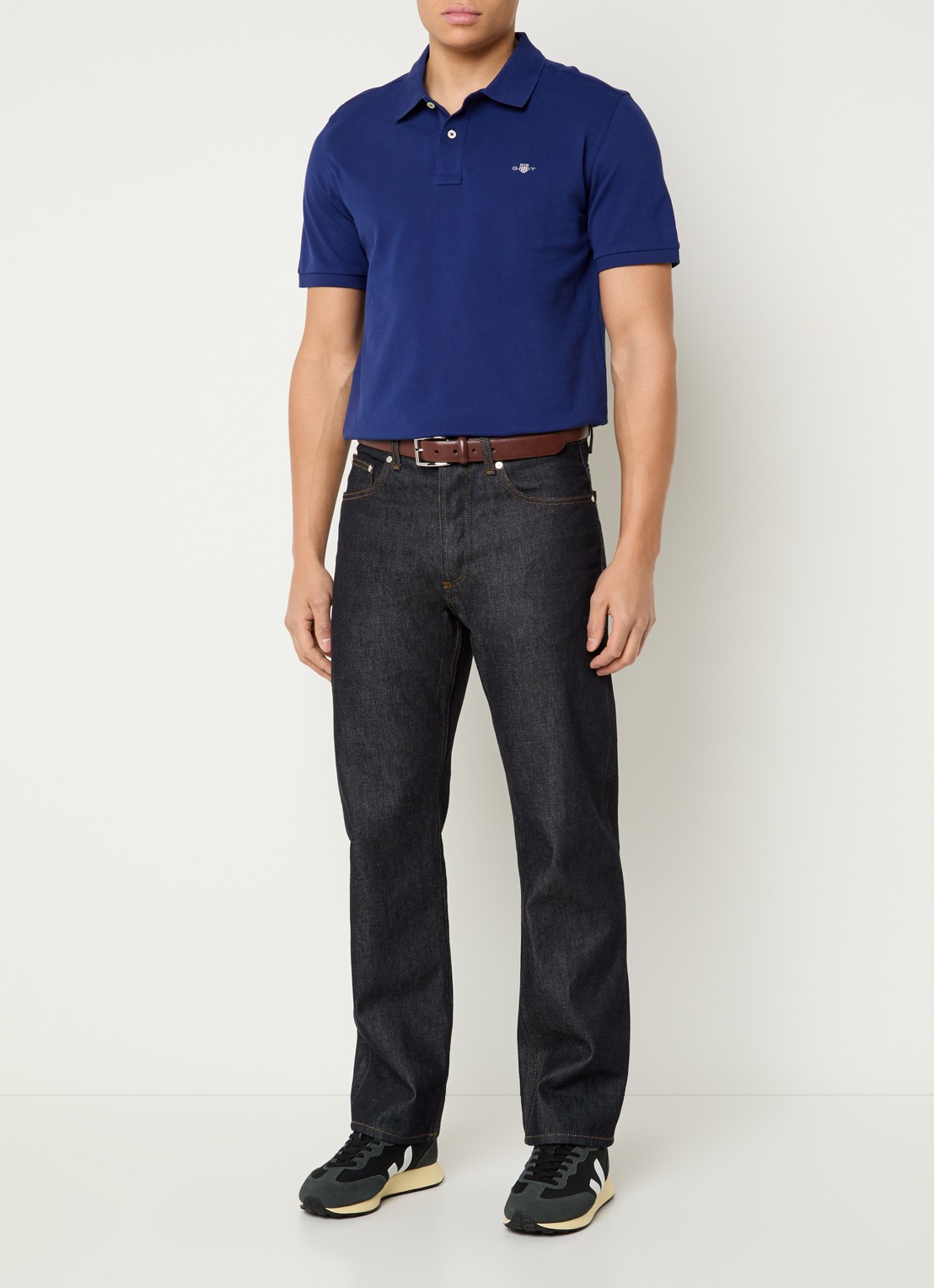 Gant Regular fit polo van piqué katoen met logo - voorkant 2 donkerblauw