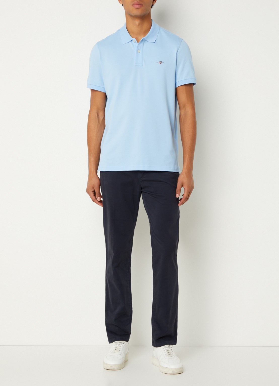 Gant Regular fit polo van piqué katoen met logo - voorkant 3 lichtblauw