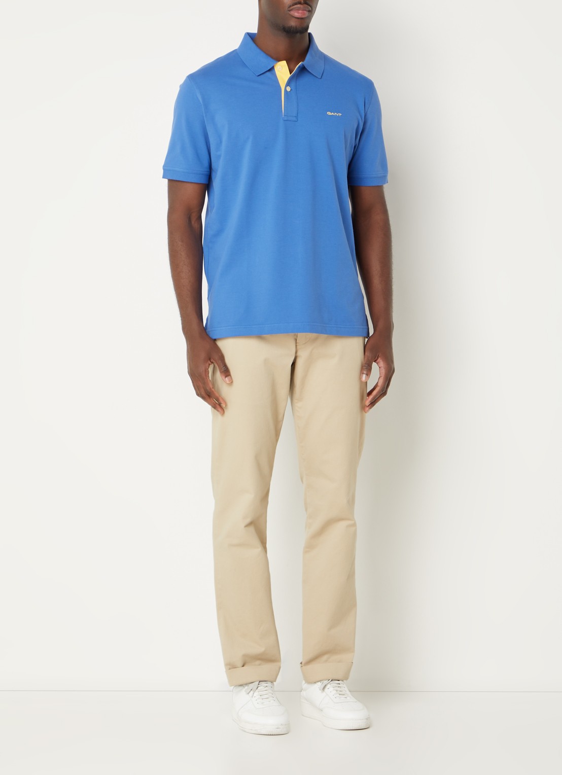 Gant Regular fit polo van piqué katoen met logoborduring - voorkant 3 blauw