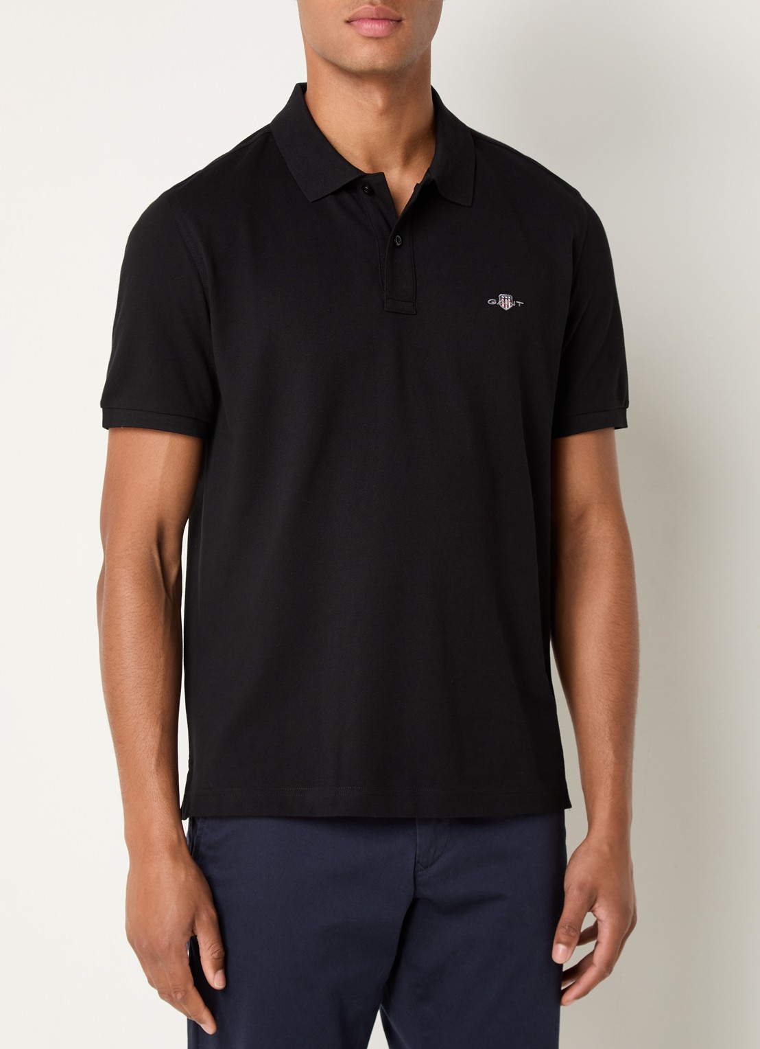 Gant Regular fit polo van piqué katoen met logoborduring - detail 2 zwart