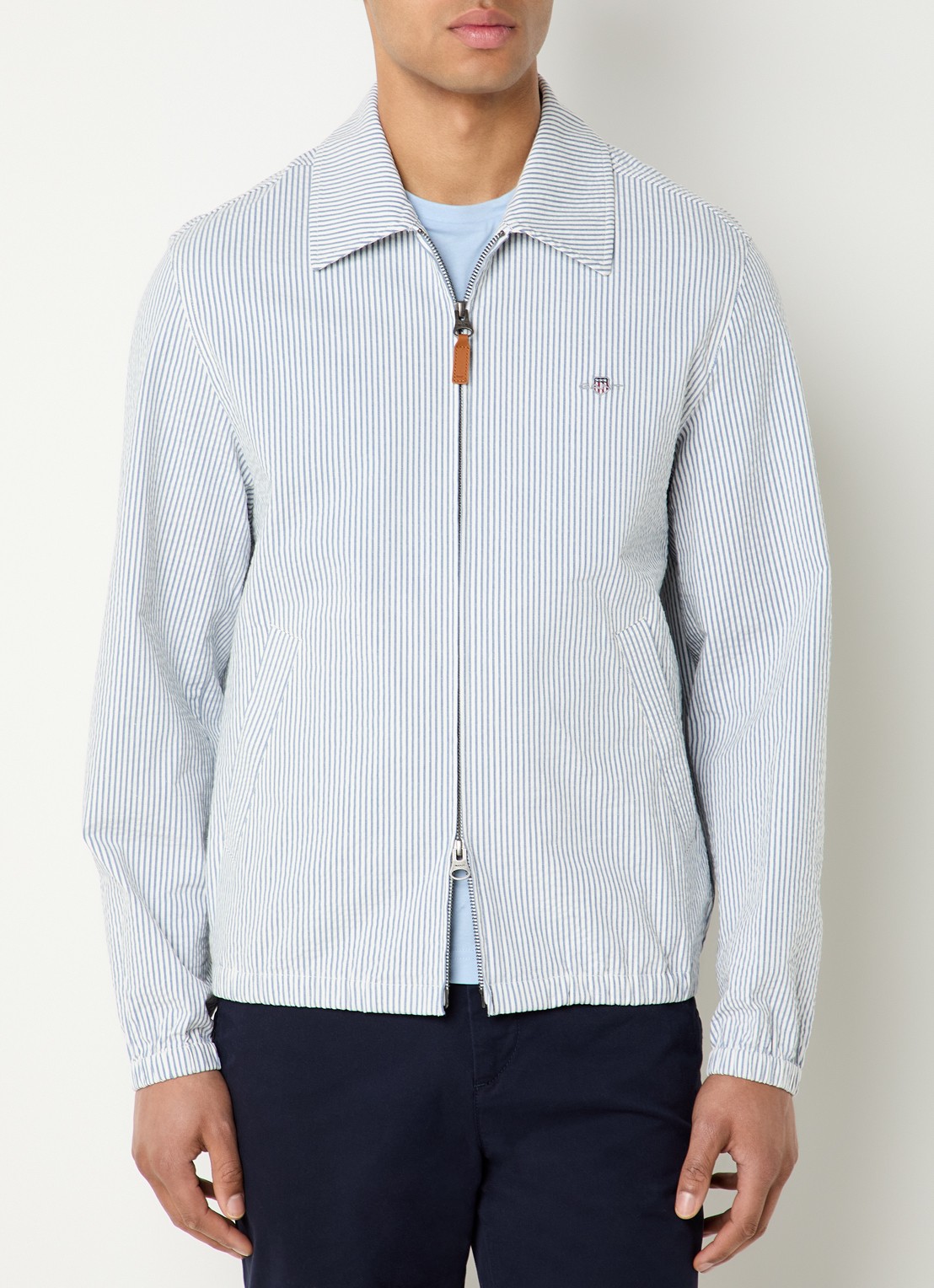 Gant Seersucker jack met streepprint en steekzakken - detail indigo