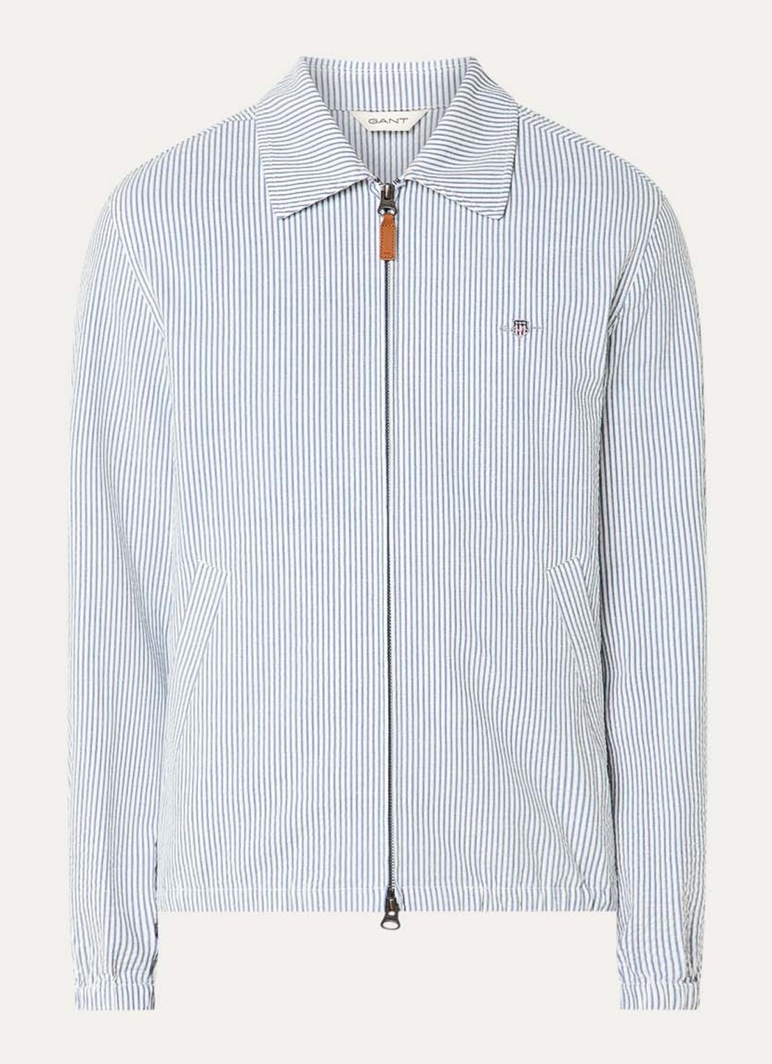 Gant Seersucker jack met streepprint en steekzakken - voorkant 2 indigo