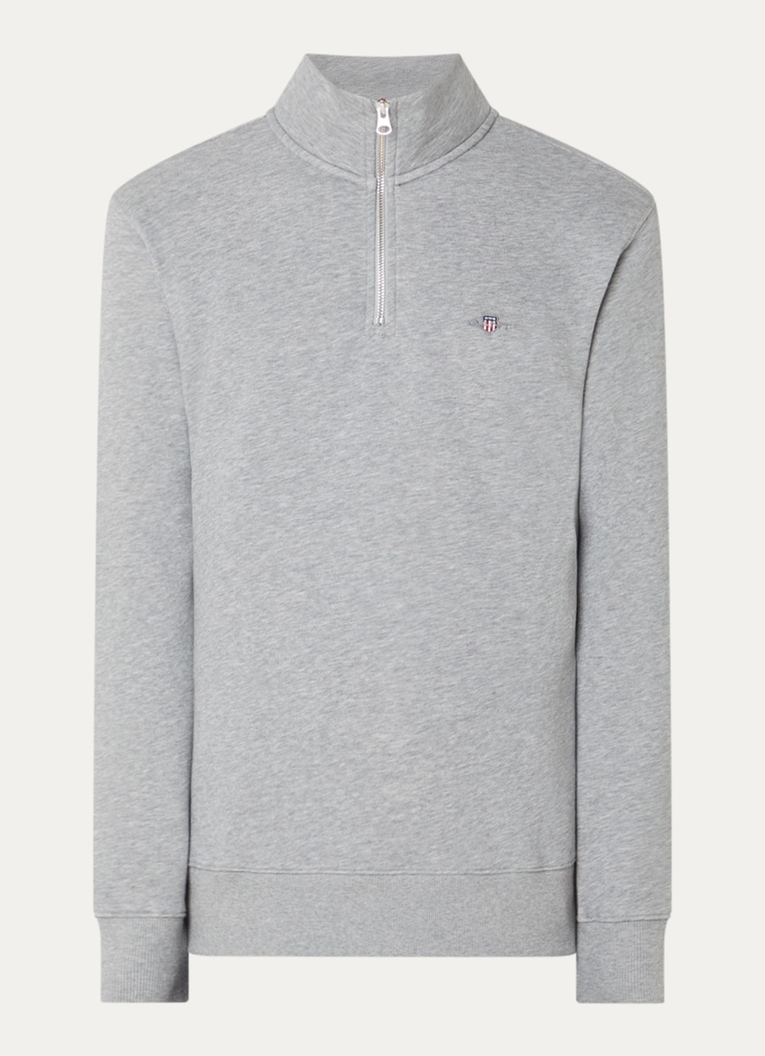 Gant Shield sweater met halve rits en logo - voorkant 3 middengrijs