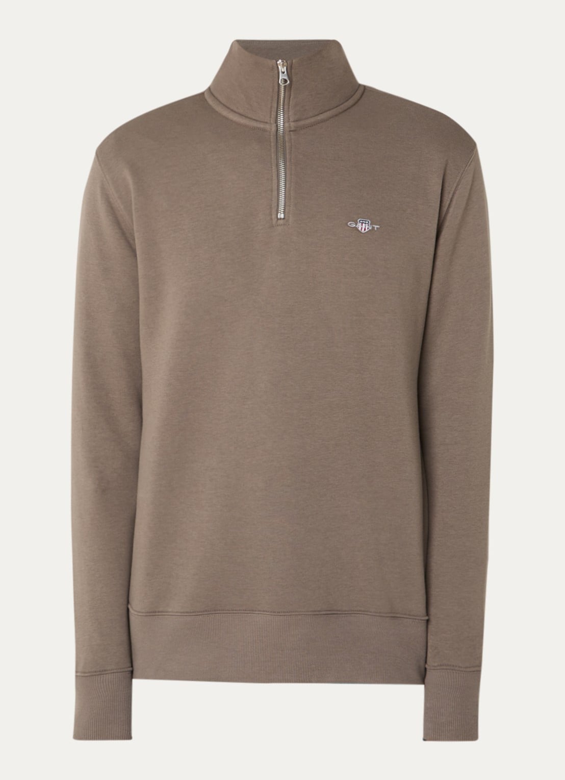 Gant Shield sweater met halve rits en logo - voorkant 2 bruin