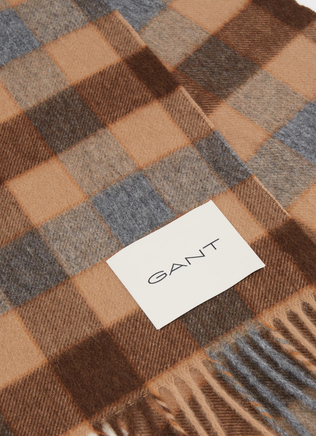 Gant Sjaal van merino wol met ruitdessin 180 x 30 cm - detail 2 bruin