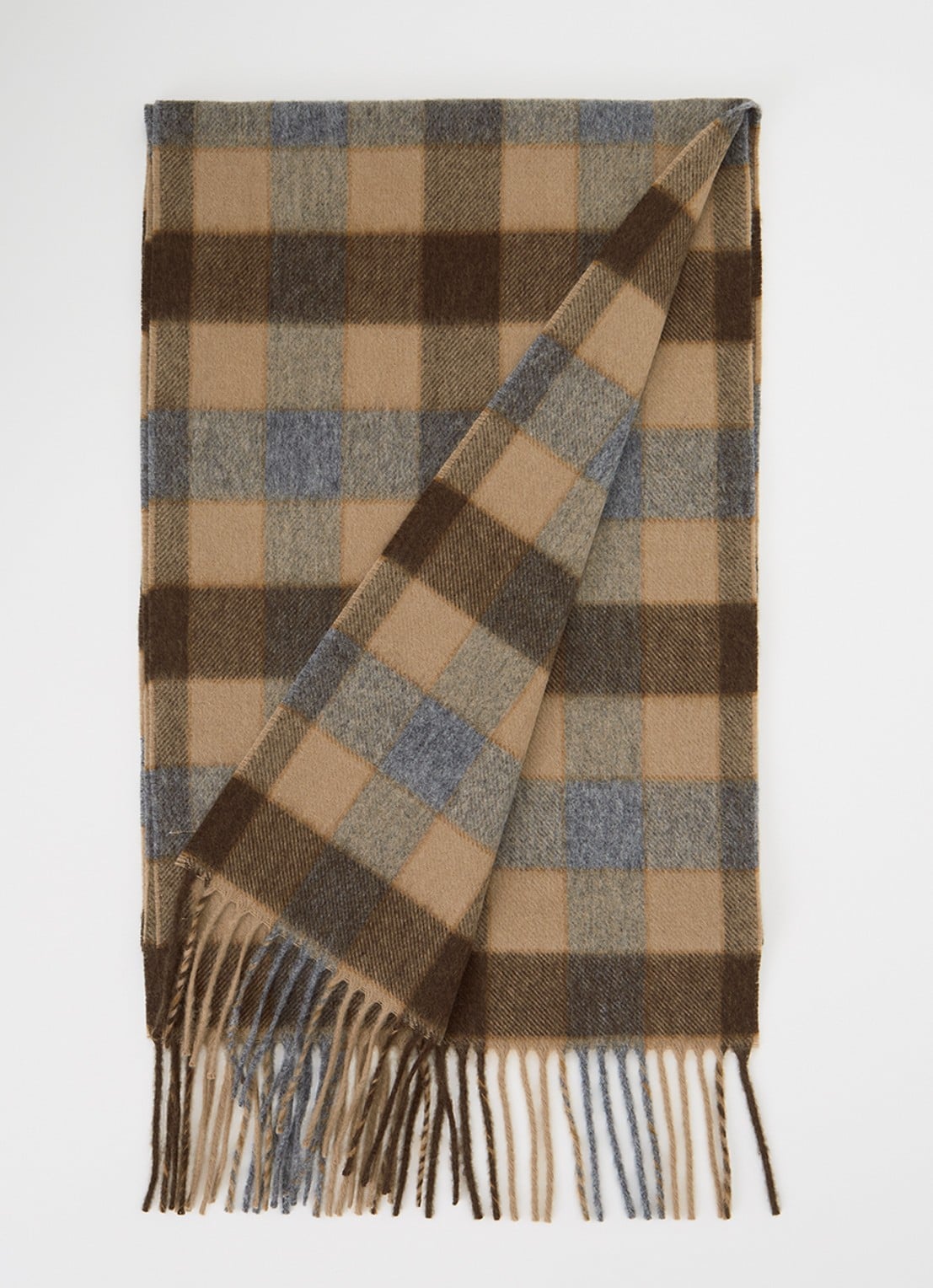 Gant Sjaal van merino wol met ruitdessin 180 x 30 cm - voorkant 3 bruin