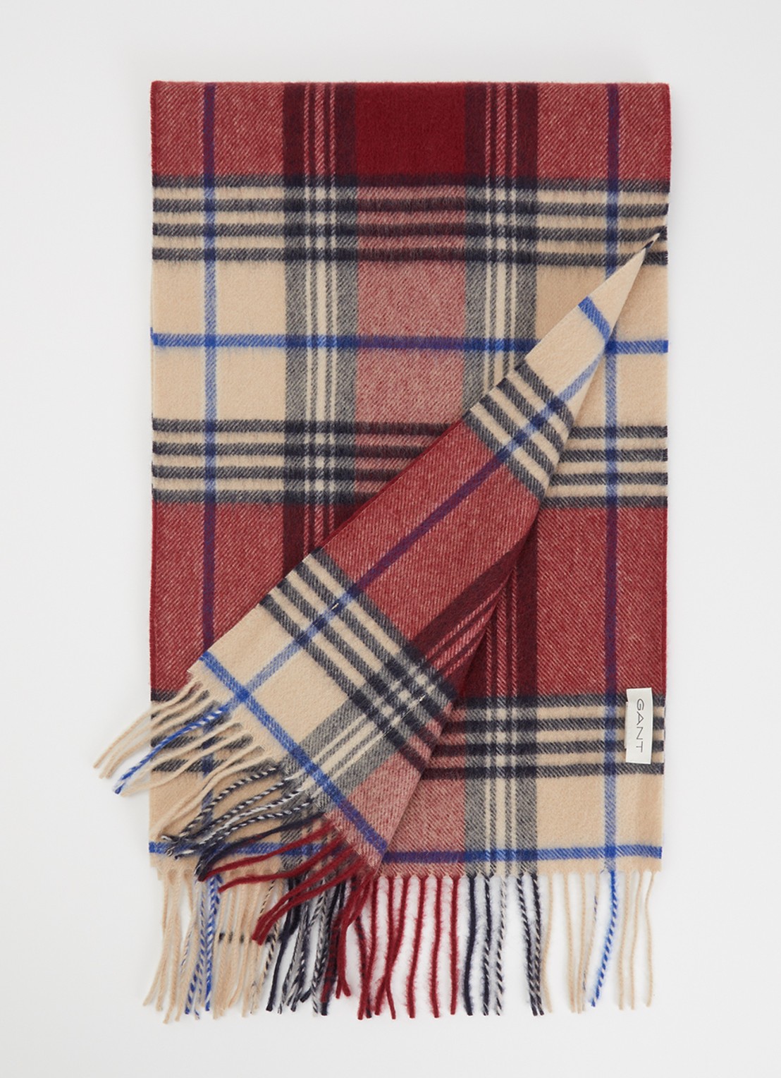 Gant Sjaal van merino wol met ruitdessin 180 x 30 cm - voorkant 3 rood