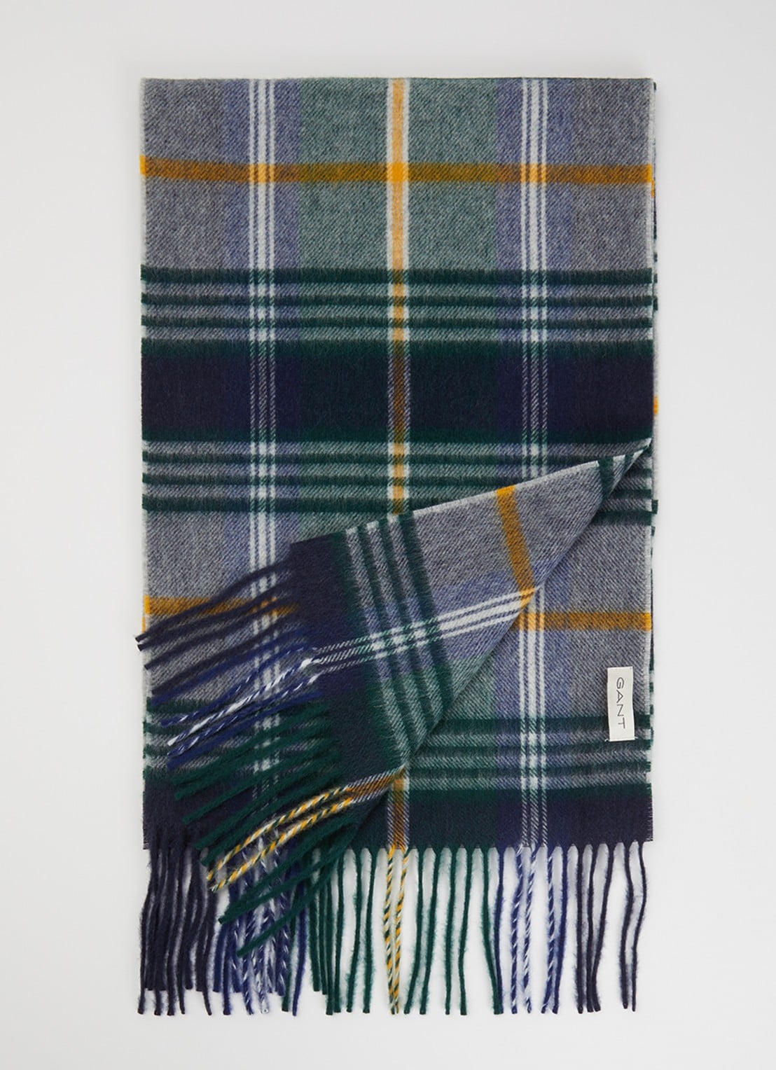 Gant Sjaal van merino wol met ruitdessin 180 x 30 cm - voorkant donkerblauw