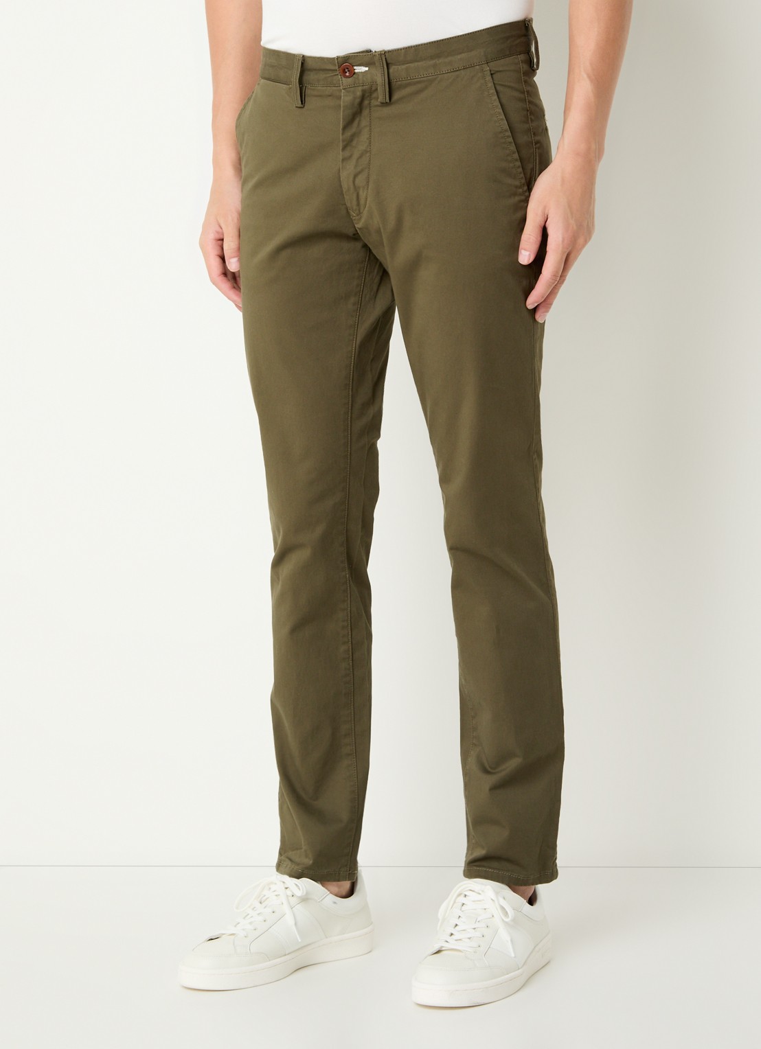 Gant Slim fit chino in  katoenblend met steekzakken - detail mosgroen