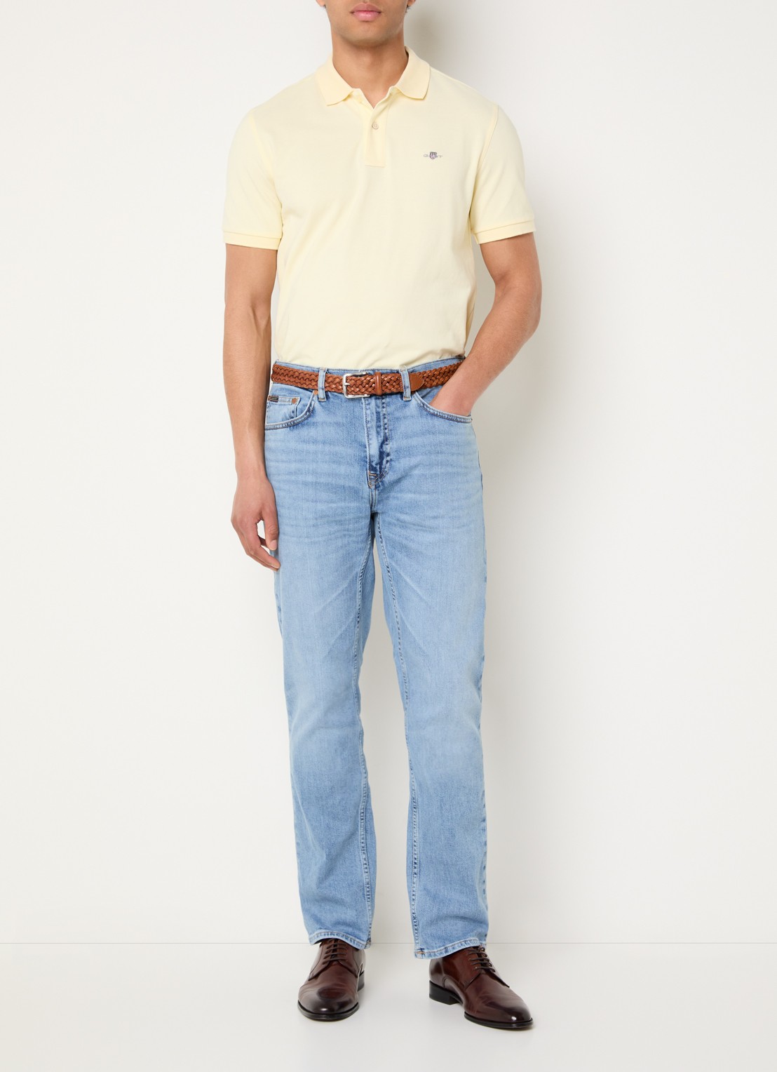 Gant Slim fit jeans met lichte wassing - voorkant 5 royalblauw