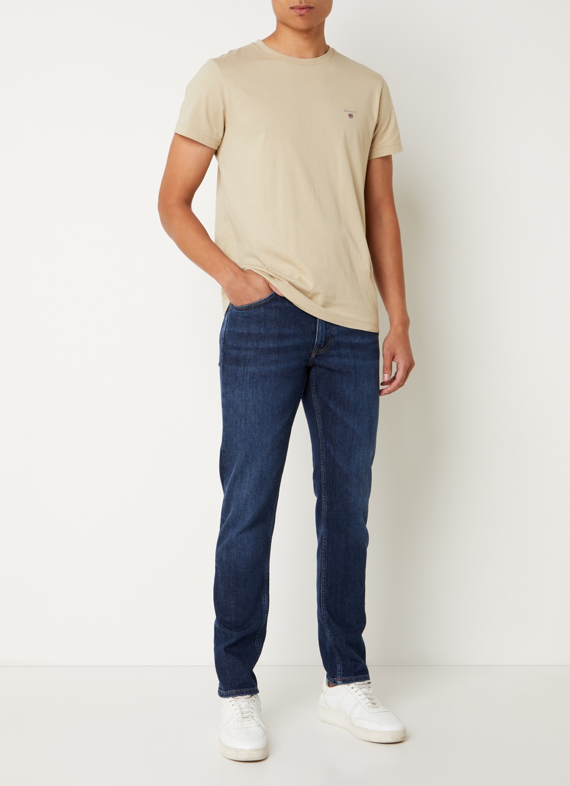 Gant Slim fit jeans met steekzakken - voorkant 2 donkerblauw