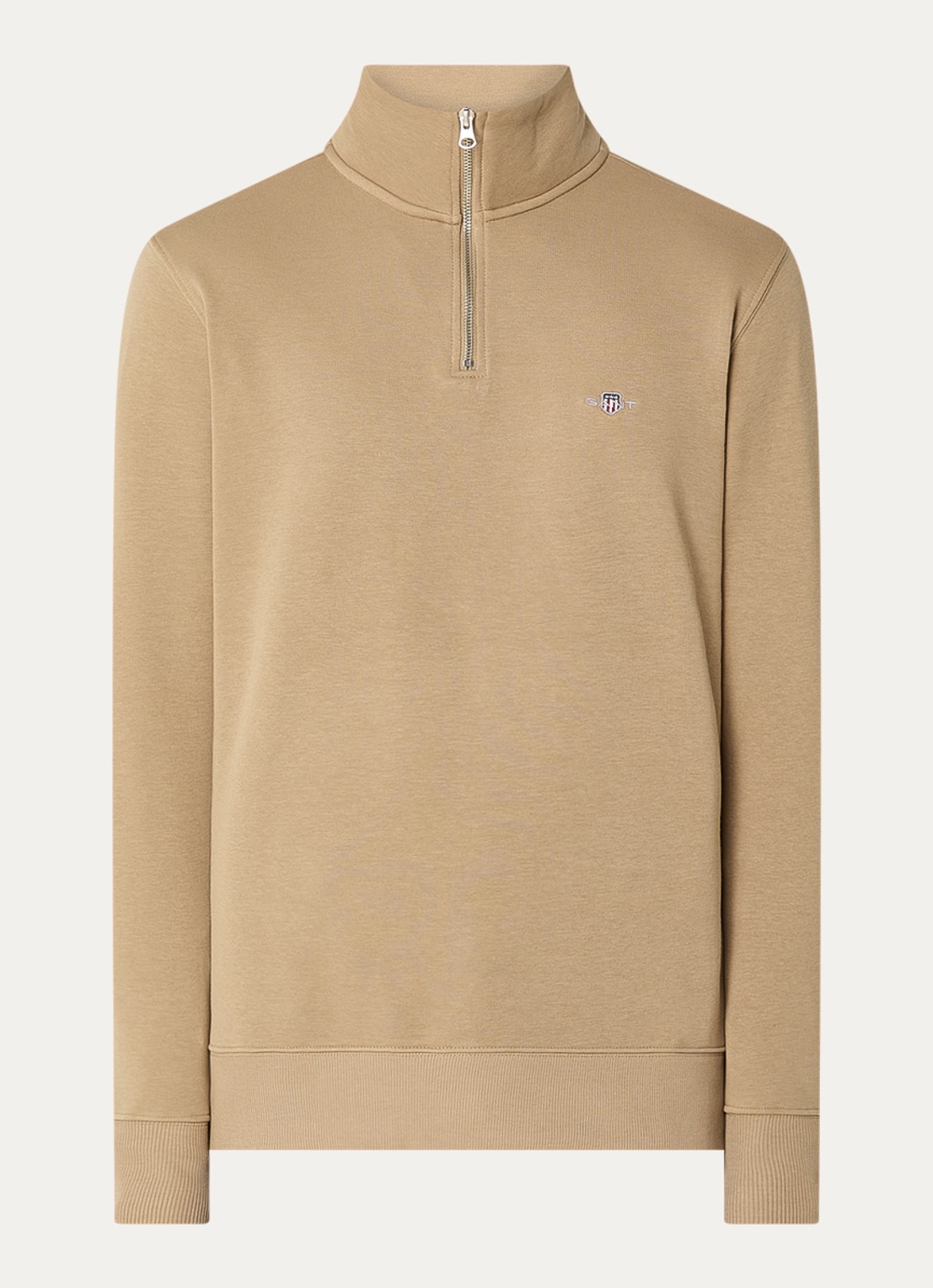Gant Sweater met halve rits en logoborduring - voorkant 3 camel