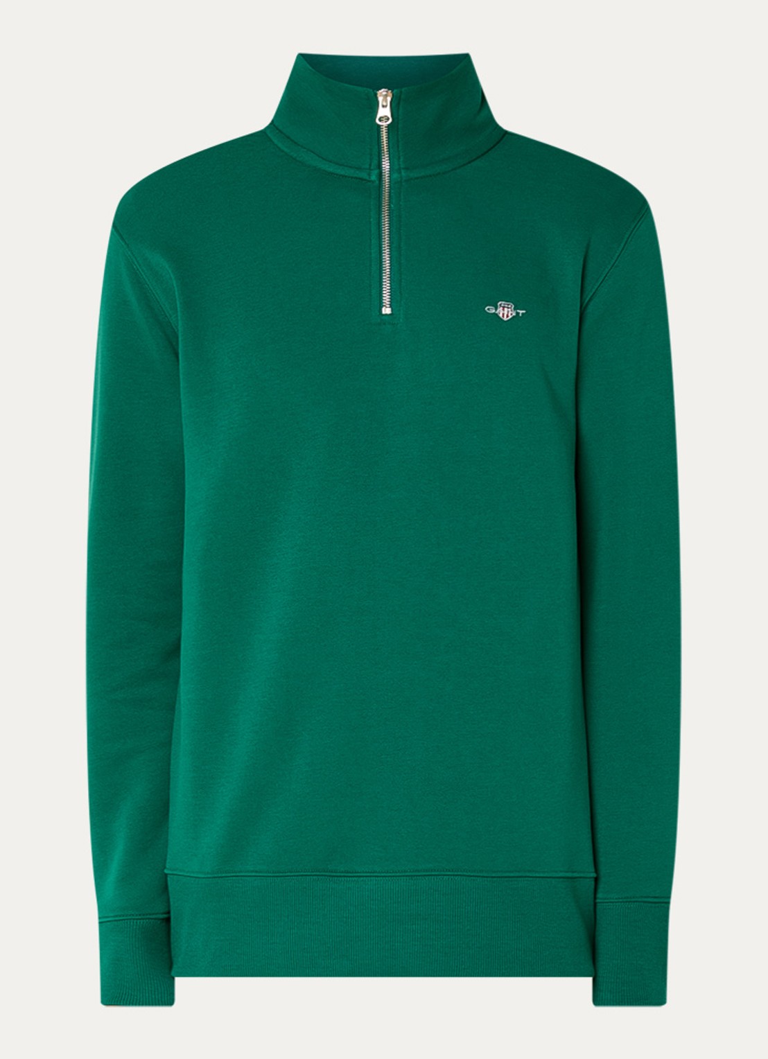 Gant Sweater met halve rits en logoborduring - voorkant 2 donkergroen
