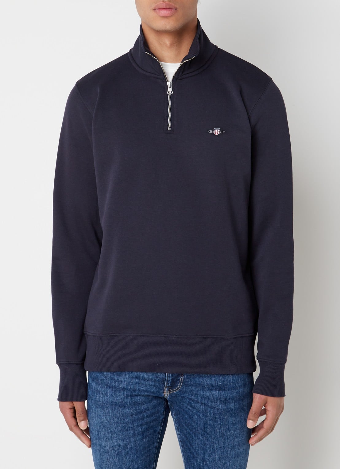 Gant Sweater met halve rits en logoborduring - detail blauw