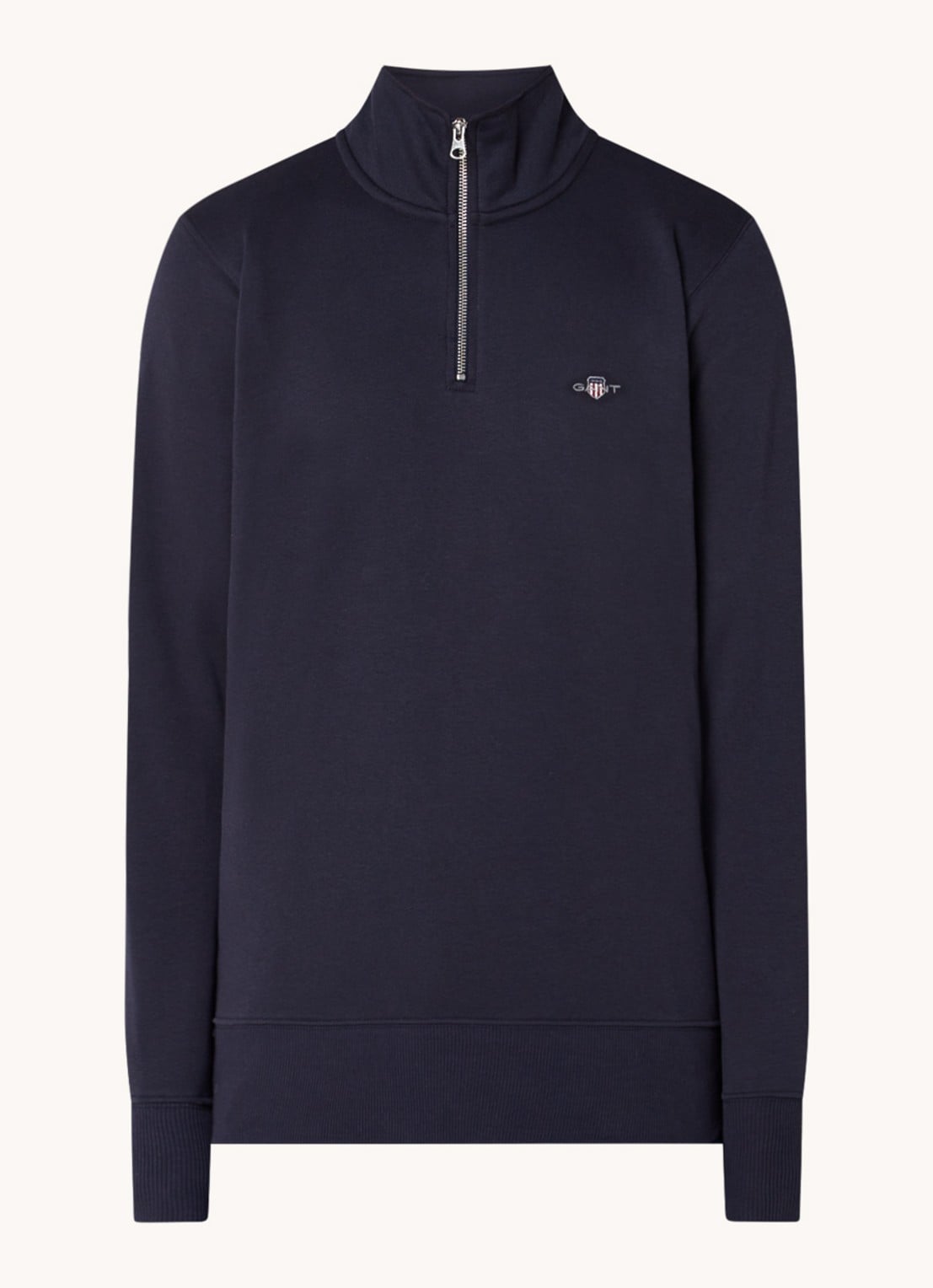 Gant Sweater met halve rits en logoborduring - voorkant 3 blauw