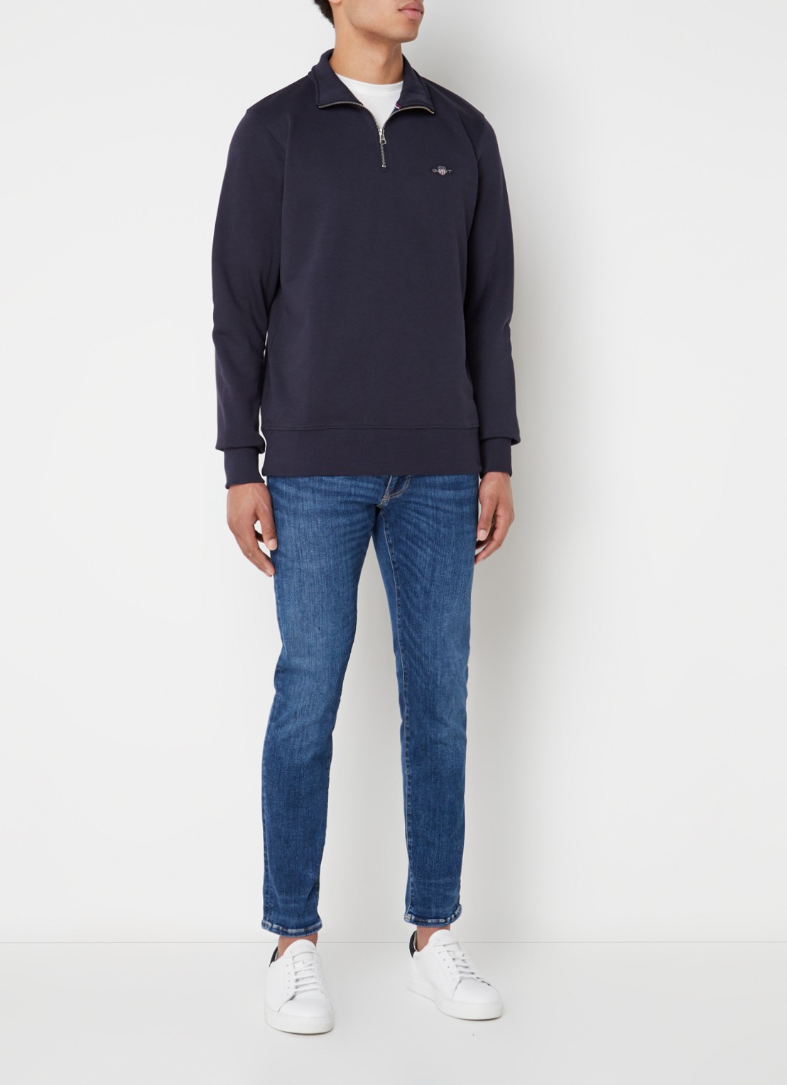 Gant Sweater met halve rits en logoborduring - voorkant 4 blauw