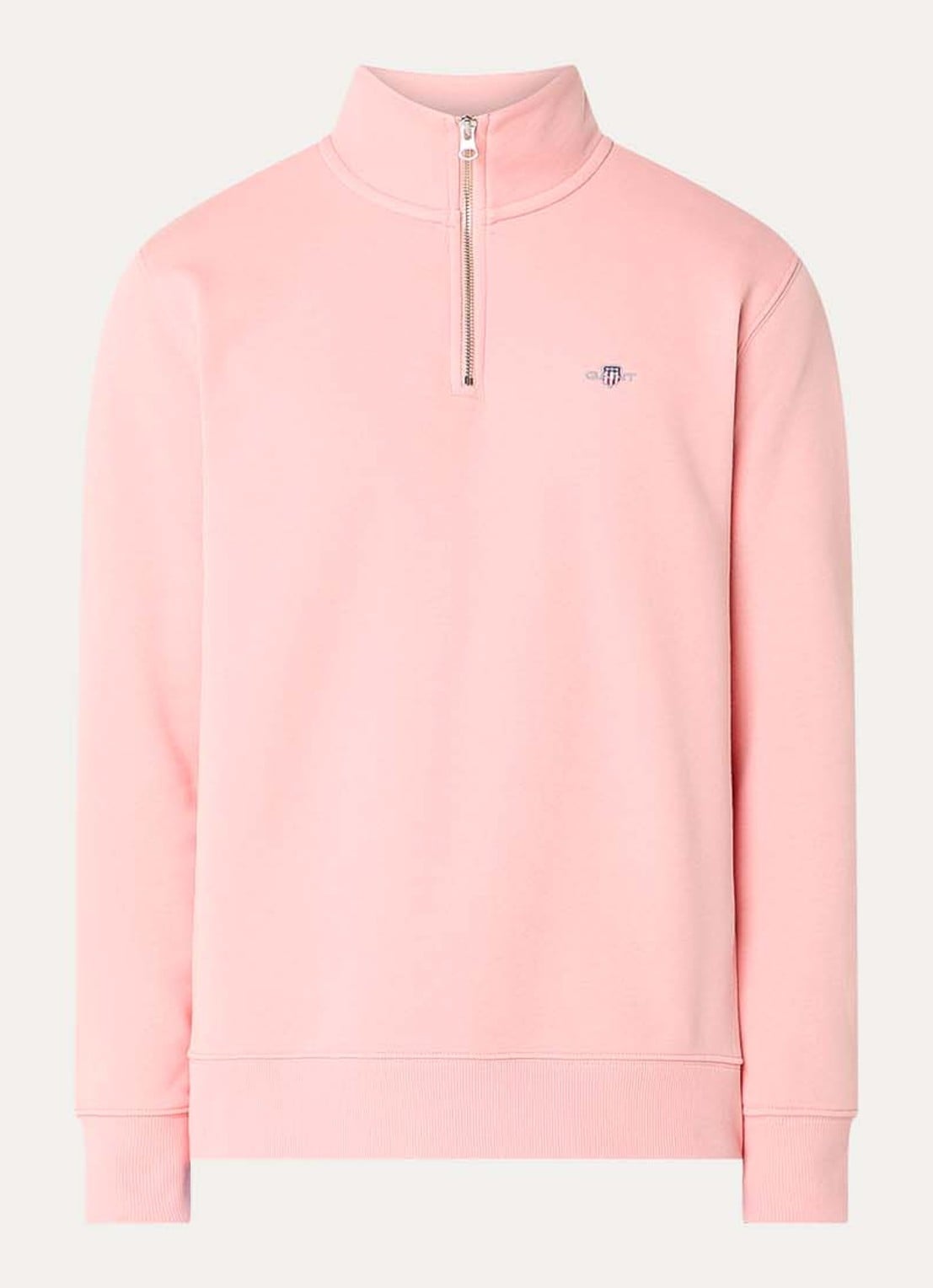 Gant Sweater met logo en halve rits - voorkant roze