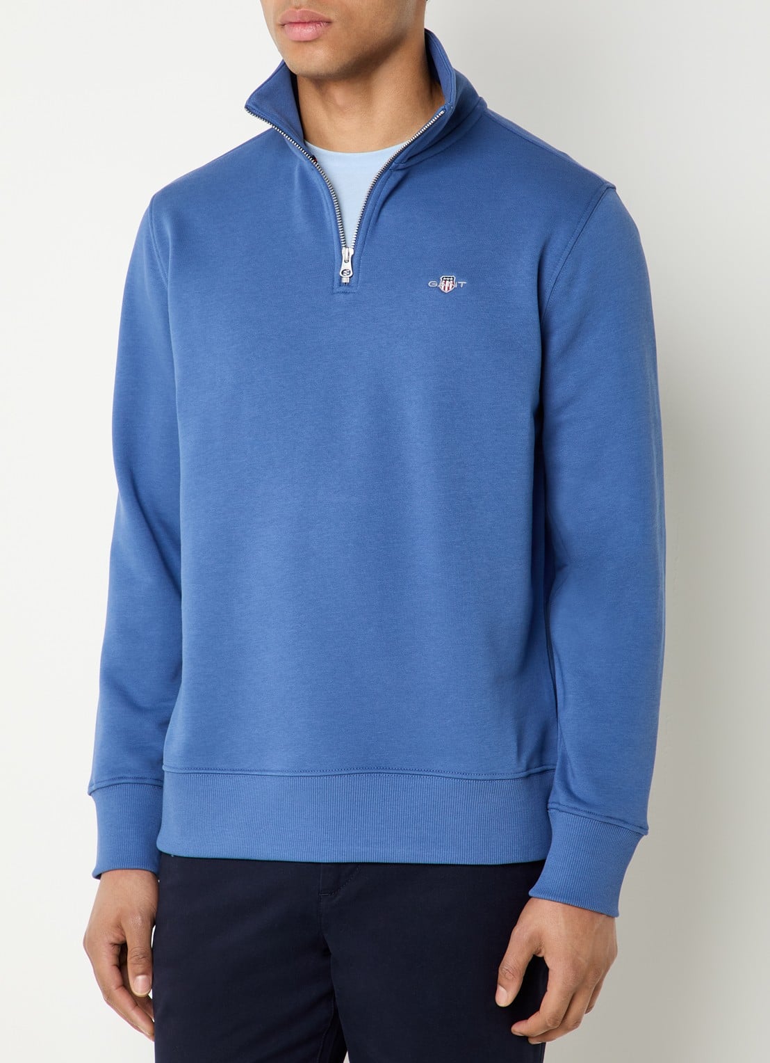 Gant Sweater met logo en halve rits - detail 4 indigo