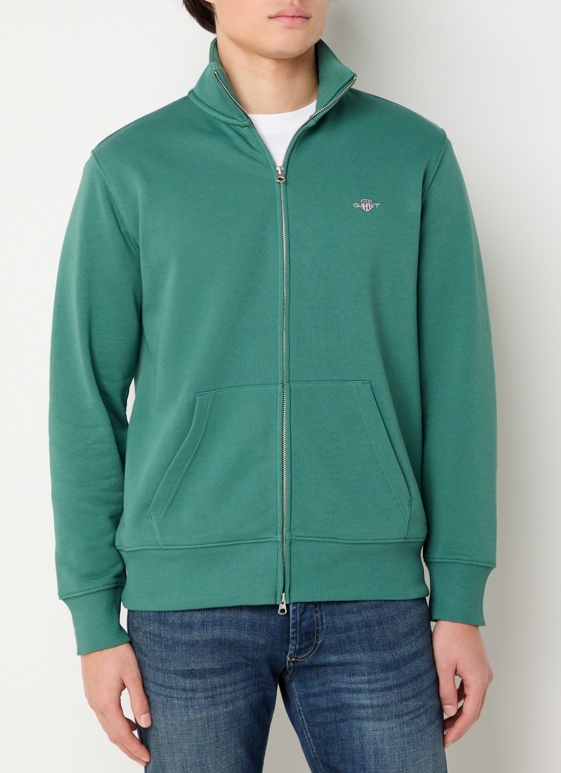 Gant Sweatvest met logo - detail 4 donkergroen