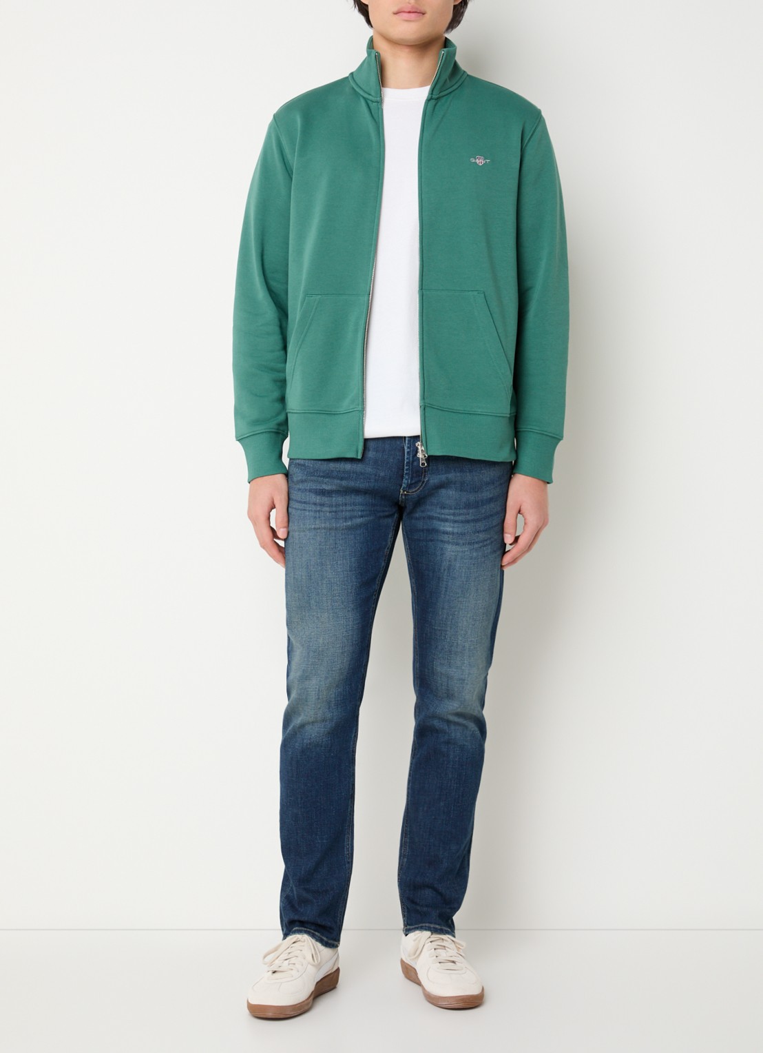 Gant Sweatvest met logo - voorkant 3 donkergroen