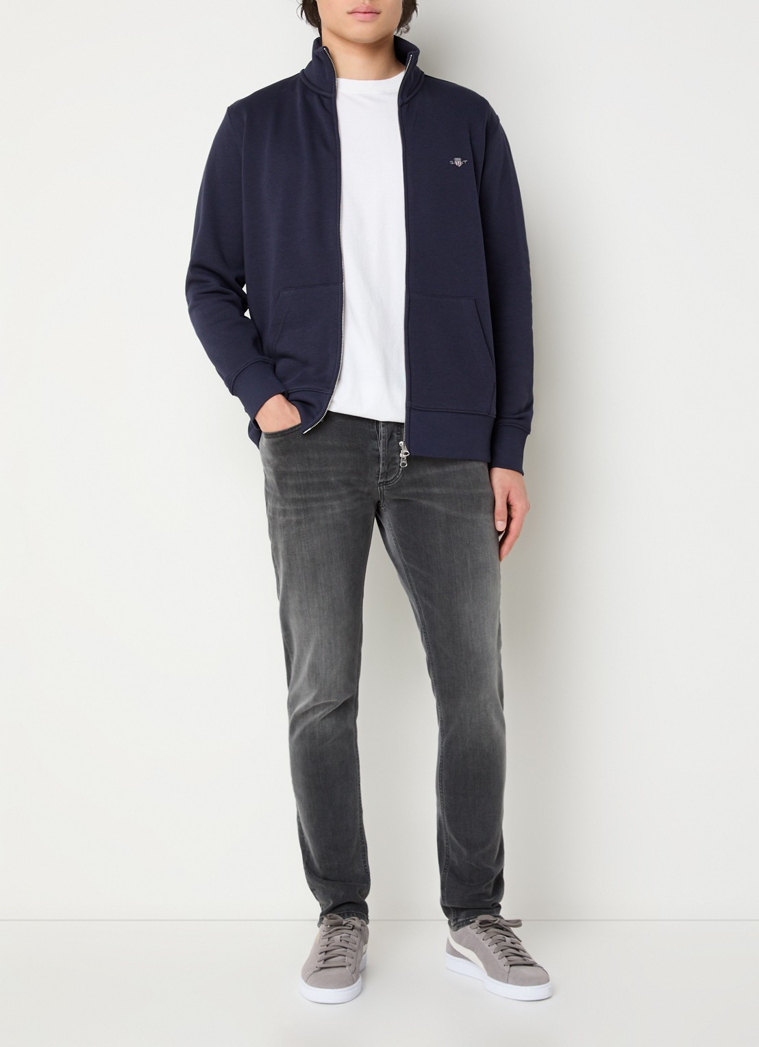 Gant Sweatvest met logo - voorkant 3 donkerblauw